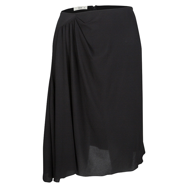 Pre Owned Prada Black Draped Silk Mini Skirt M