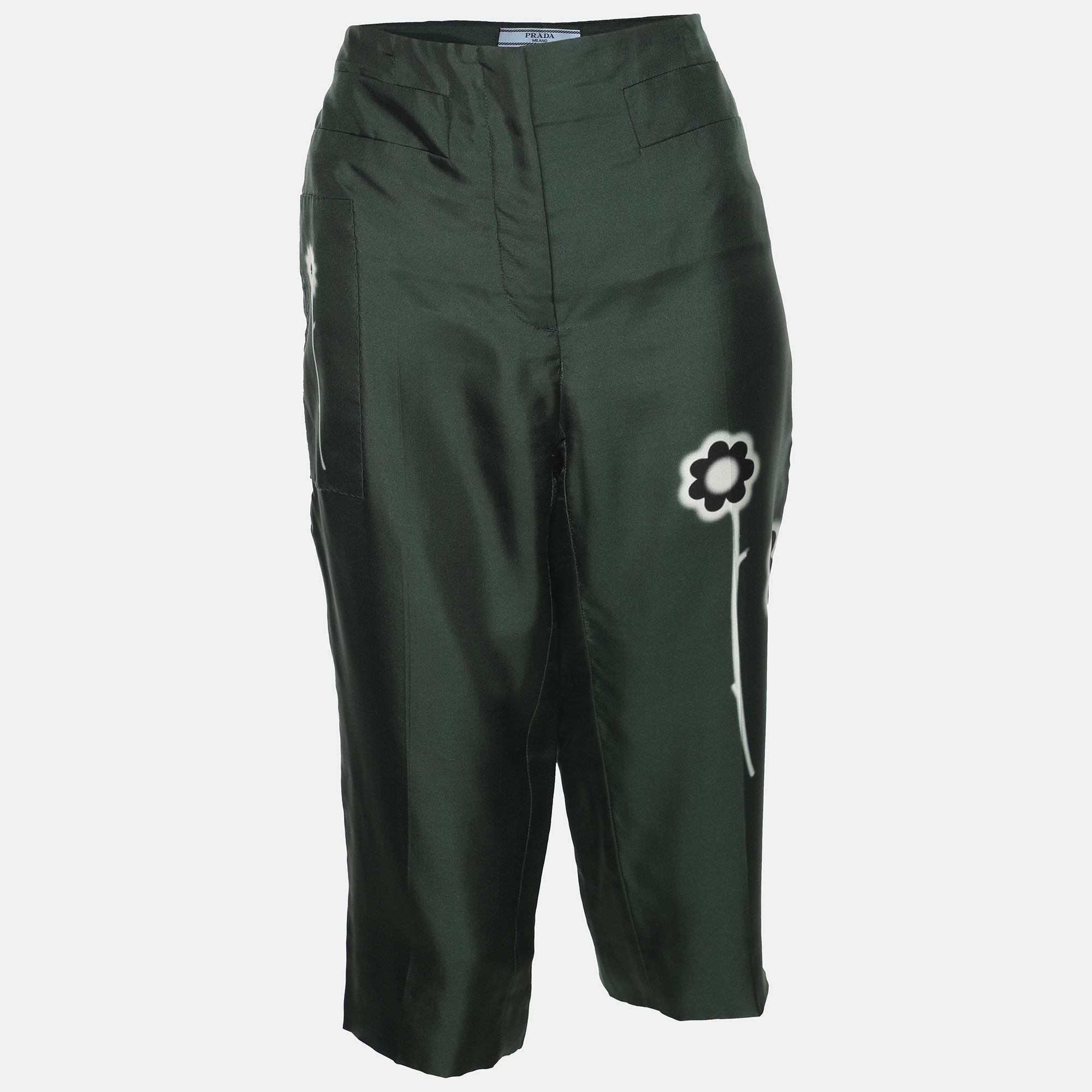 

Prada Green Floral Silk Capri Pants M