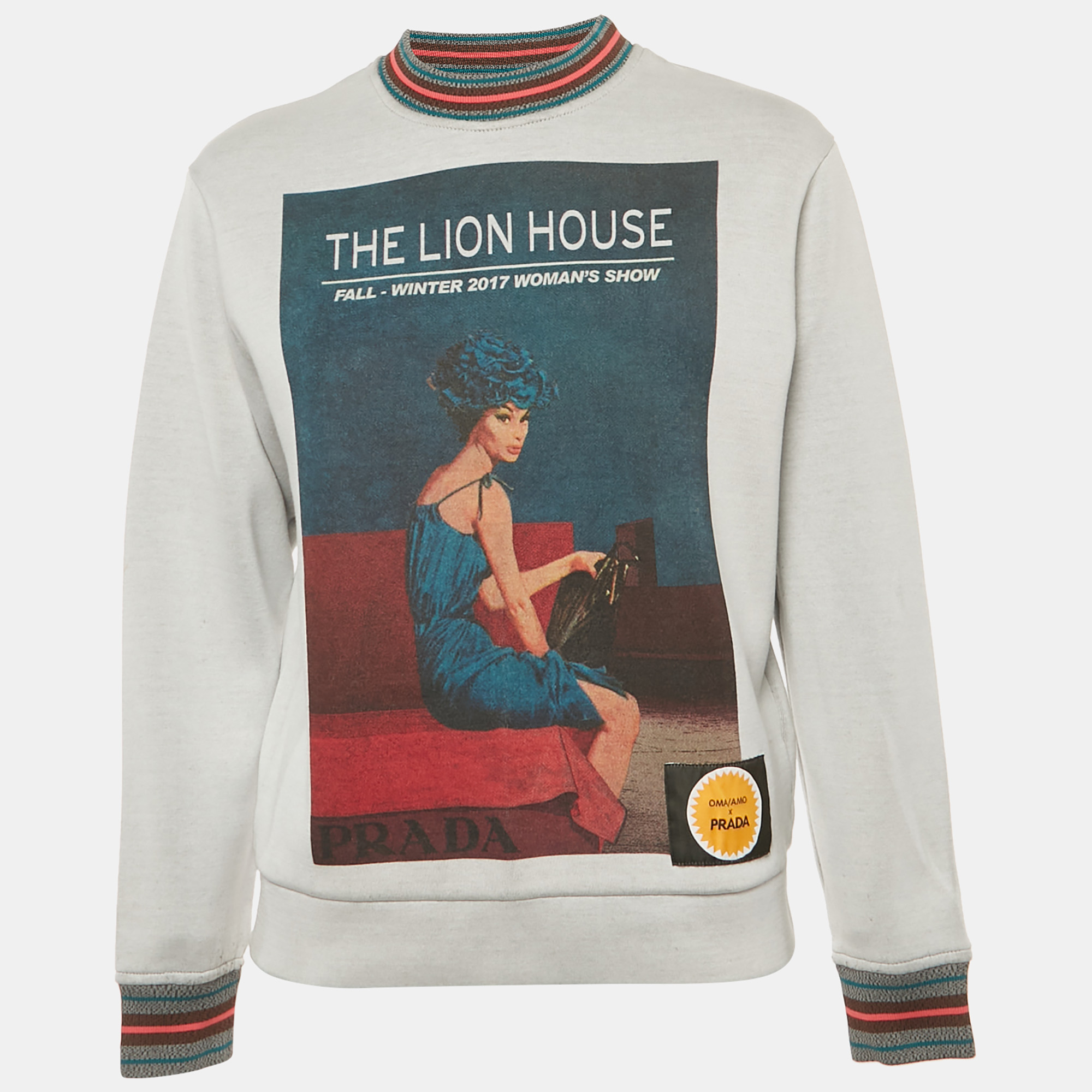 

Prada Grey The Lion House Print Cotton Blend Sweatshirt XS
