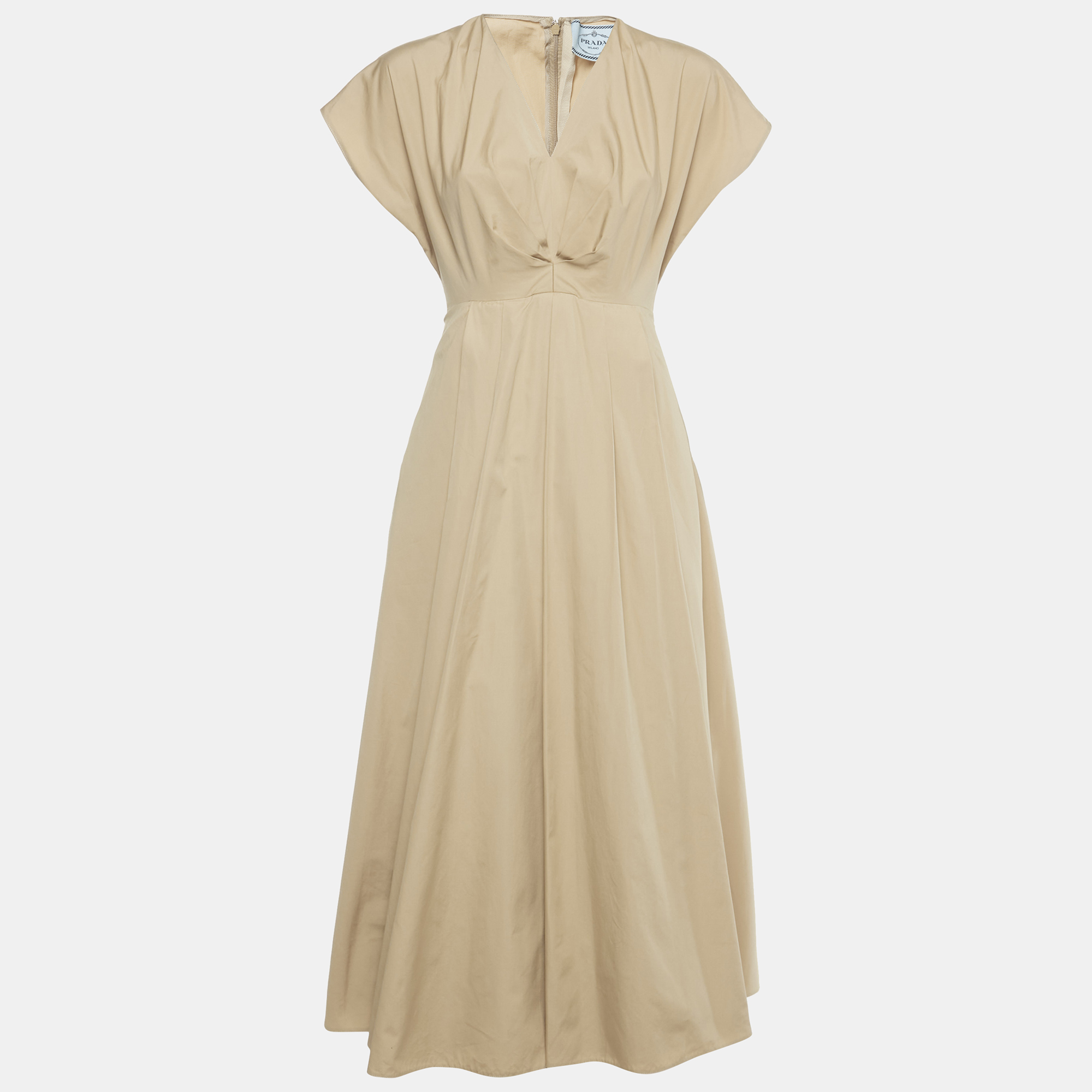 

Prada Beige Cotton Pleated Midi Dress S