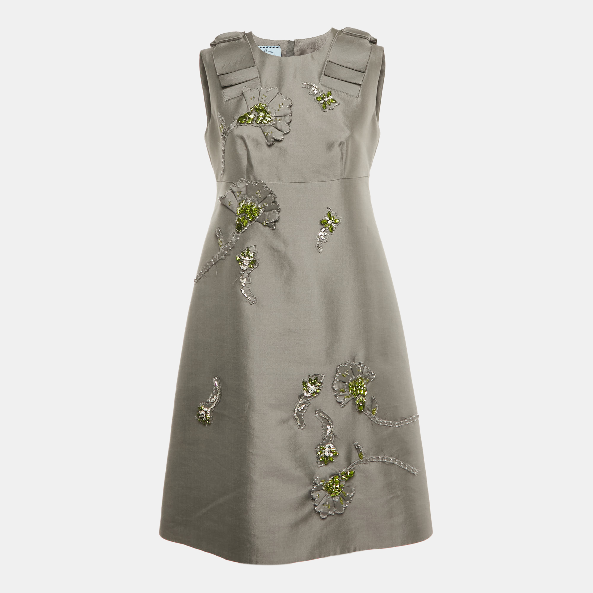 

Prada Grey Embellished Wool and Silk Sleeveless Short Dress M