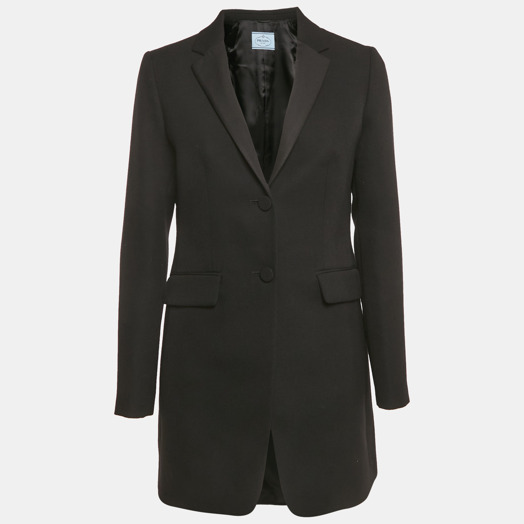 Pre-owned Prada Black Wool Single Breasted Mid-length Coat M