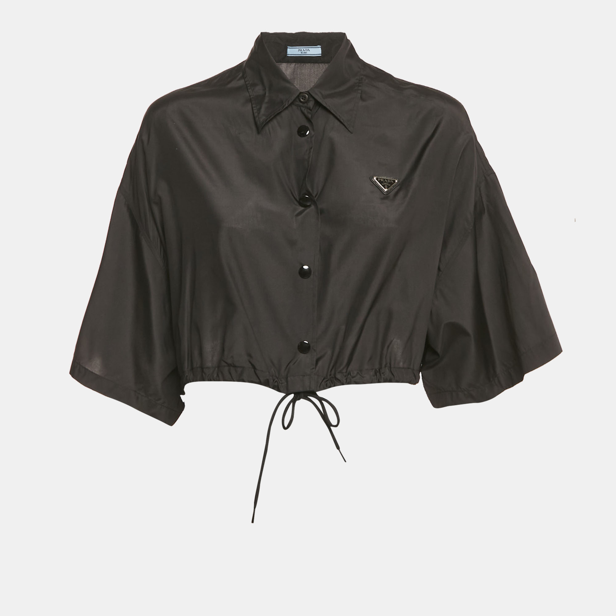 

Prada Black Silk Drawstring Hem Crop Shirt S