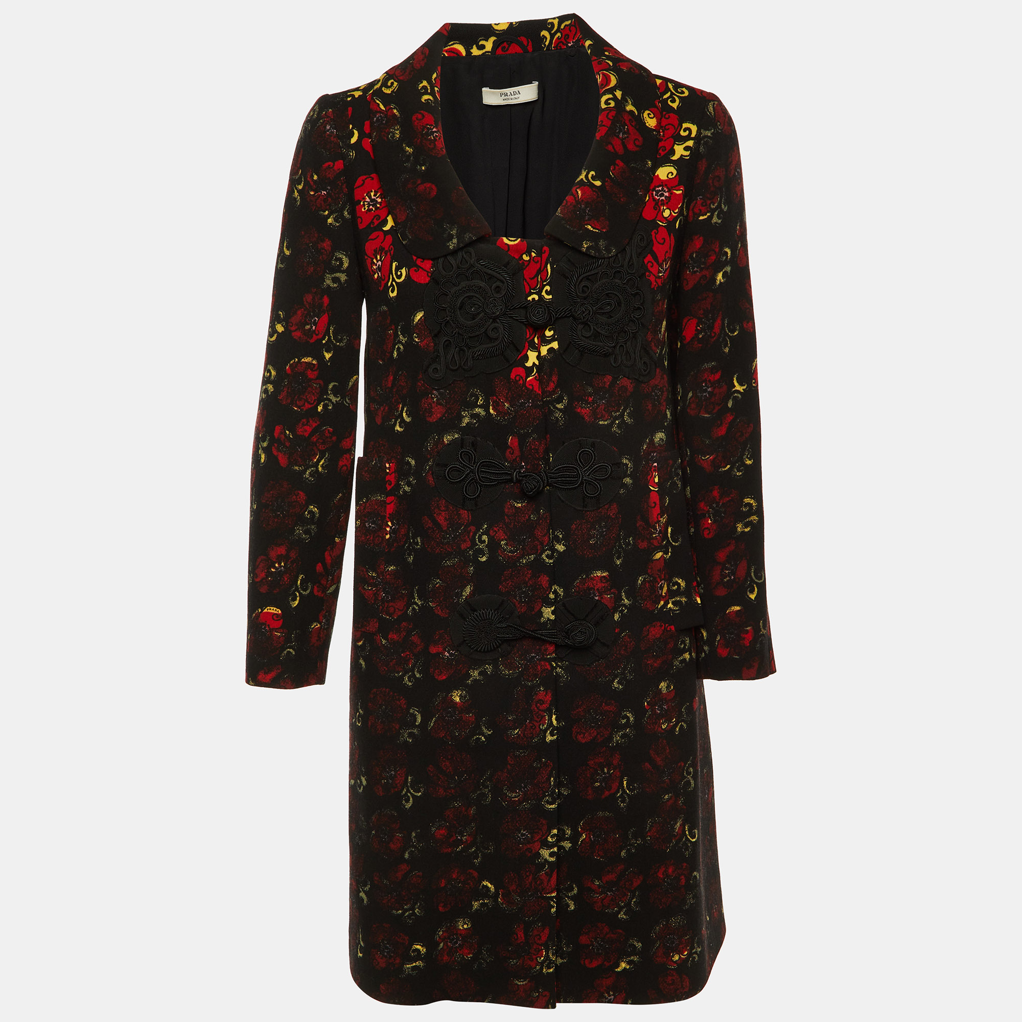 

Prada Black Printed Virgin Wool Button Front Coat M
