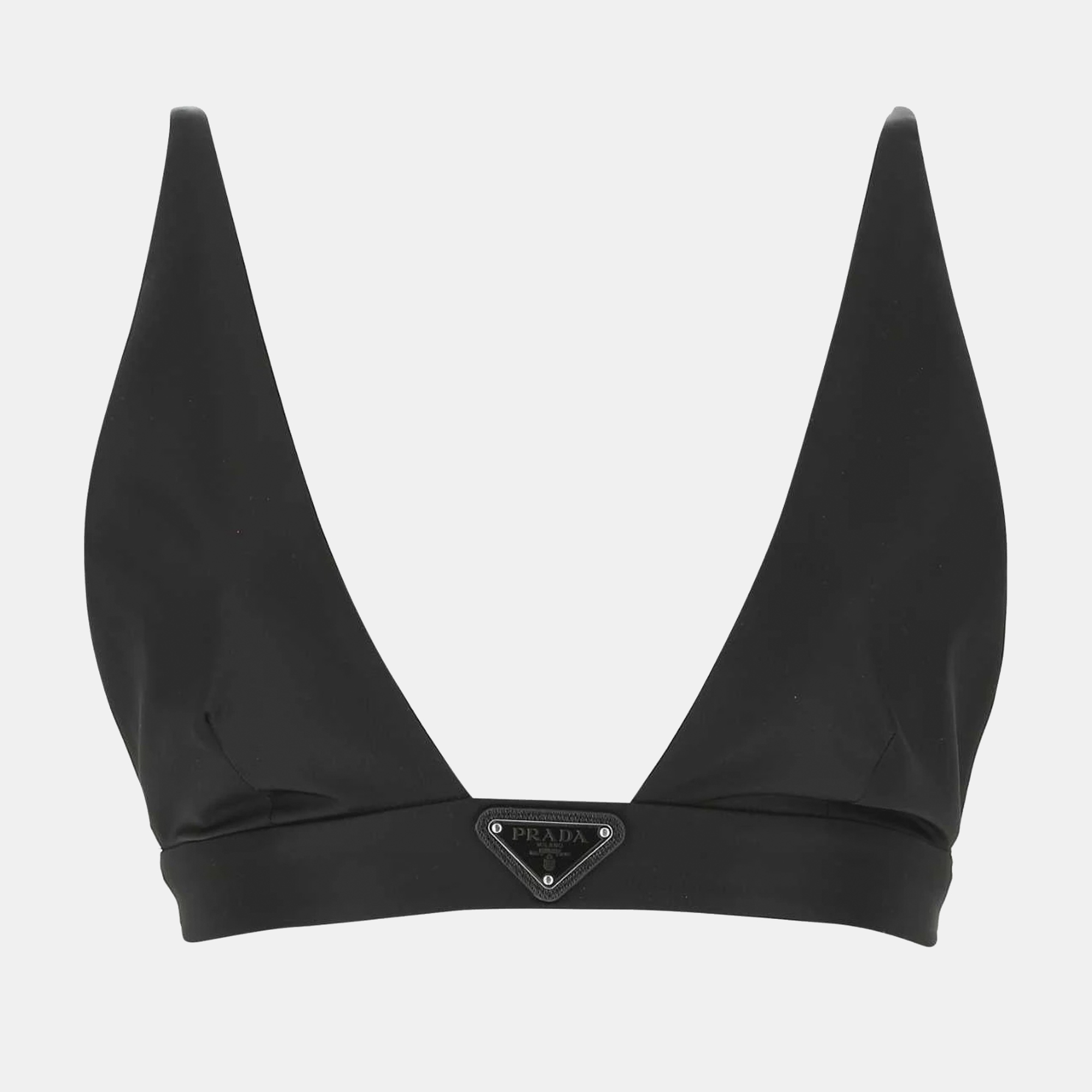 

Prada Black Re-Nylon Logo Plaque Bralette XS