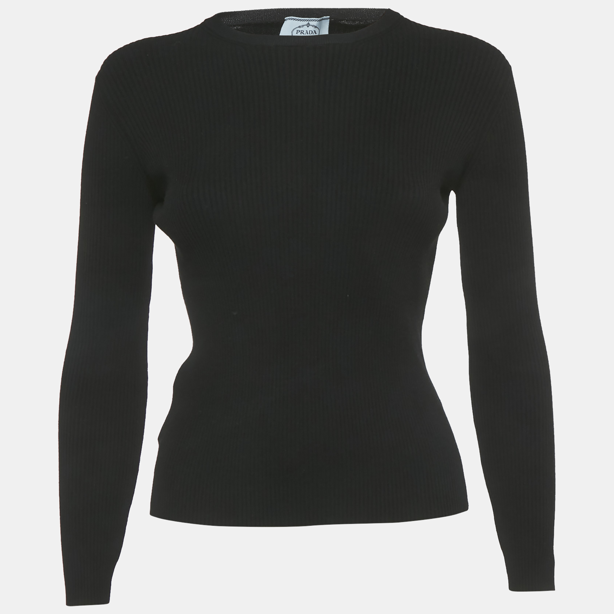 Pre-owned Prada Black Stretch Knit Full Sleeve Sweater Xs