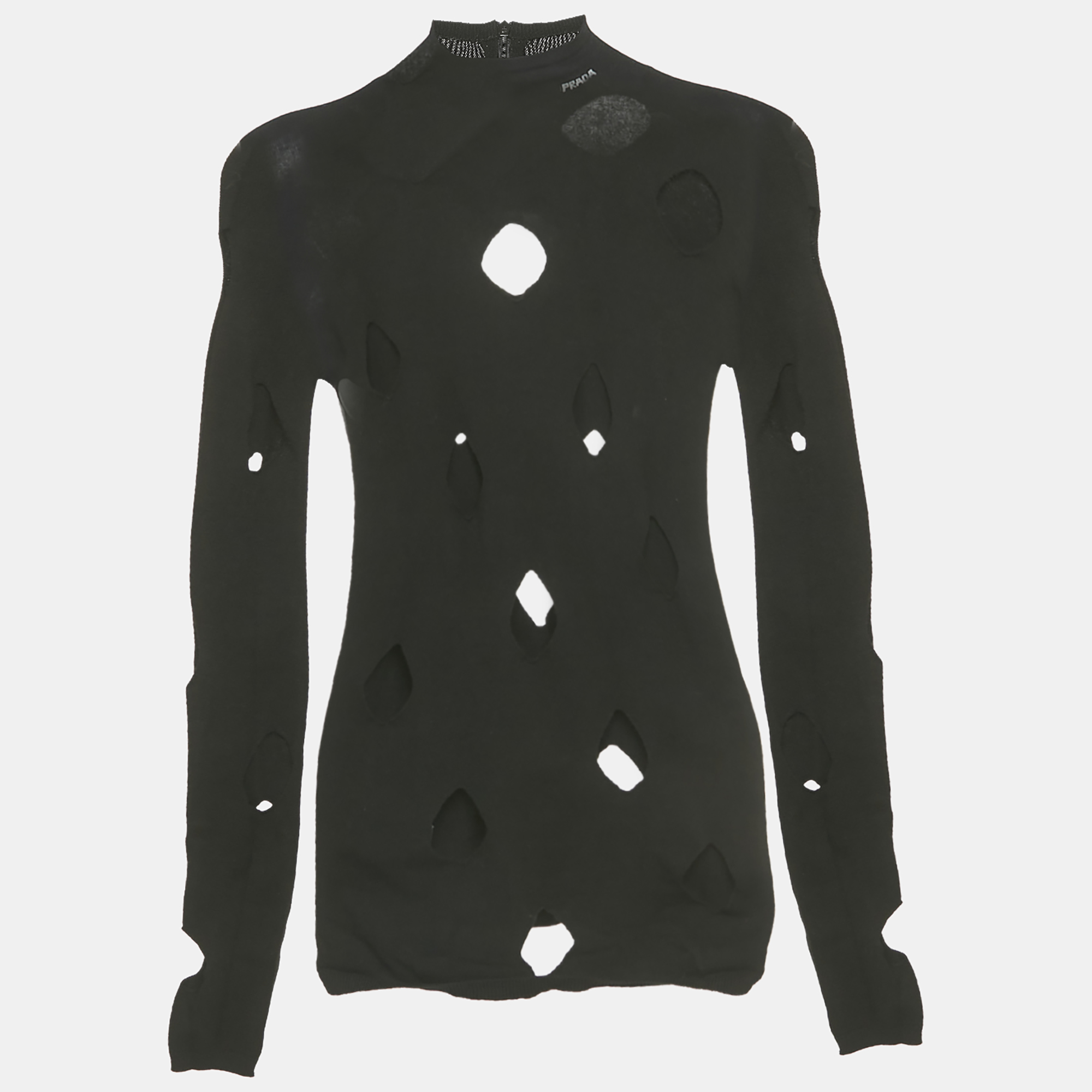 Pre-owned Prada Black Cut-out Jersey High Neck Sweater S