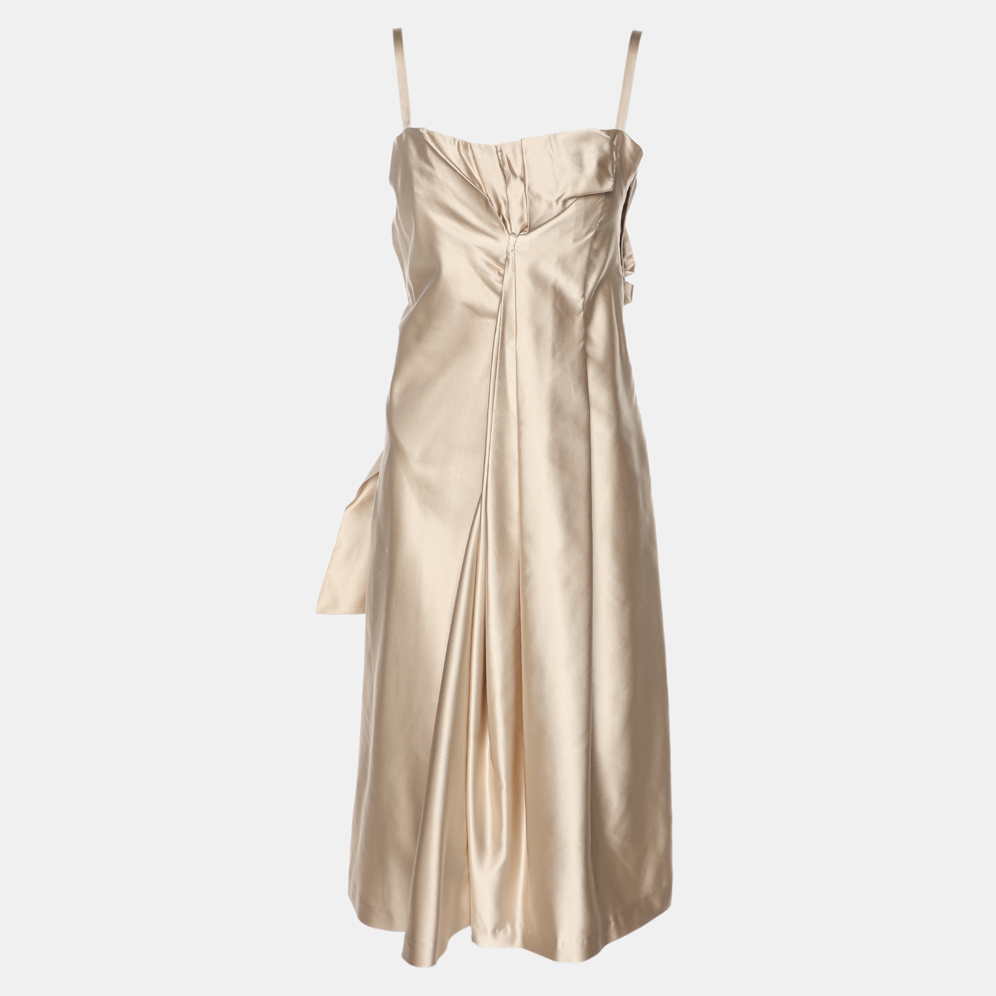 

Prada Beige Satin Ruffle Midi Dress S