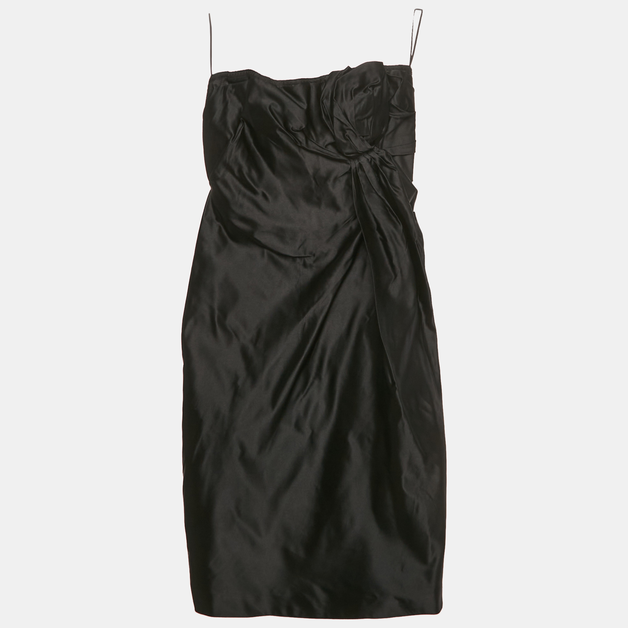 

Prada Black Satin Silk Draped Strapless Mini Dress S
