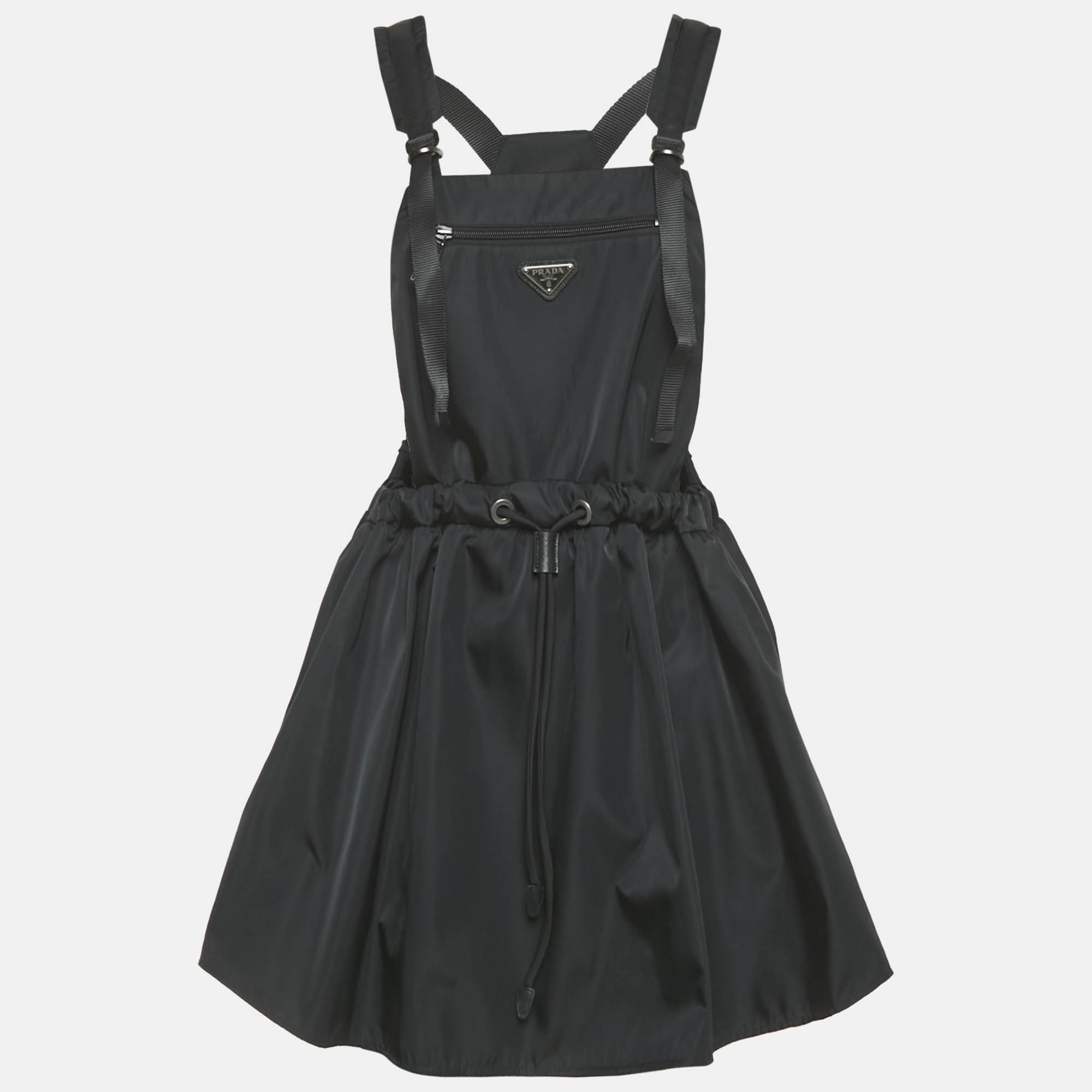 

Prada Black Re-Nylon Logo Patch Pinafore Mini Dress M