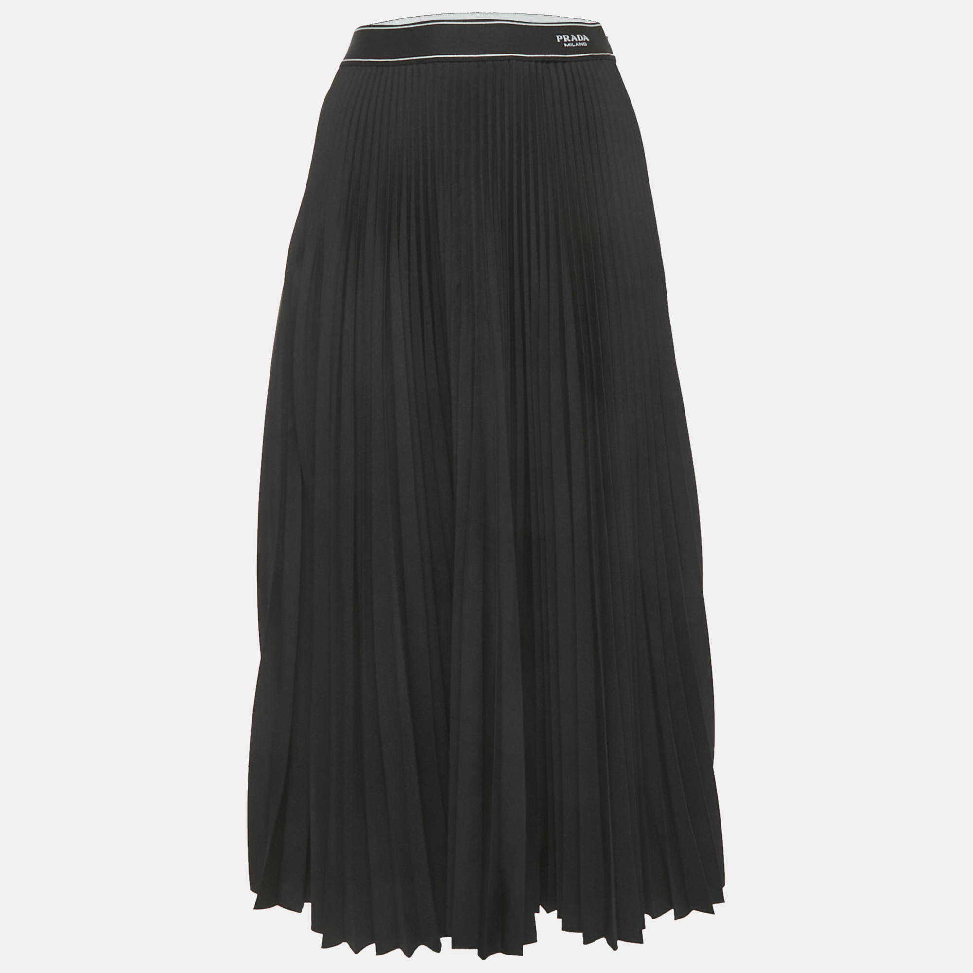 

Prada Black Plisse Logo Band Detail Midi Skirt M