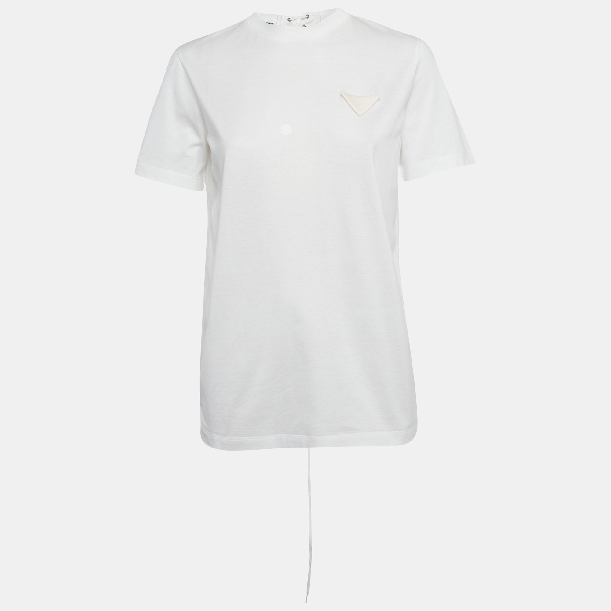 

Prada White Triangle Appliqué Cotton Crisscross Detail T-Shirt M