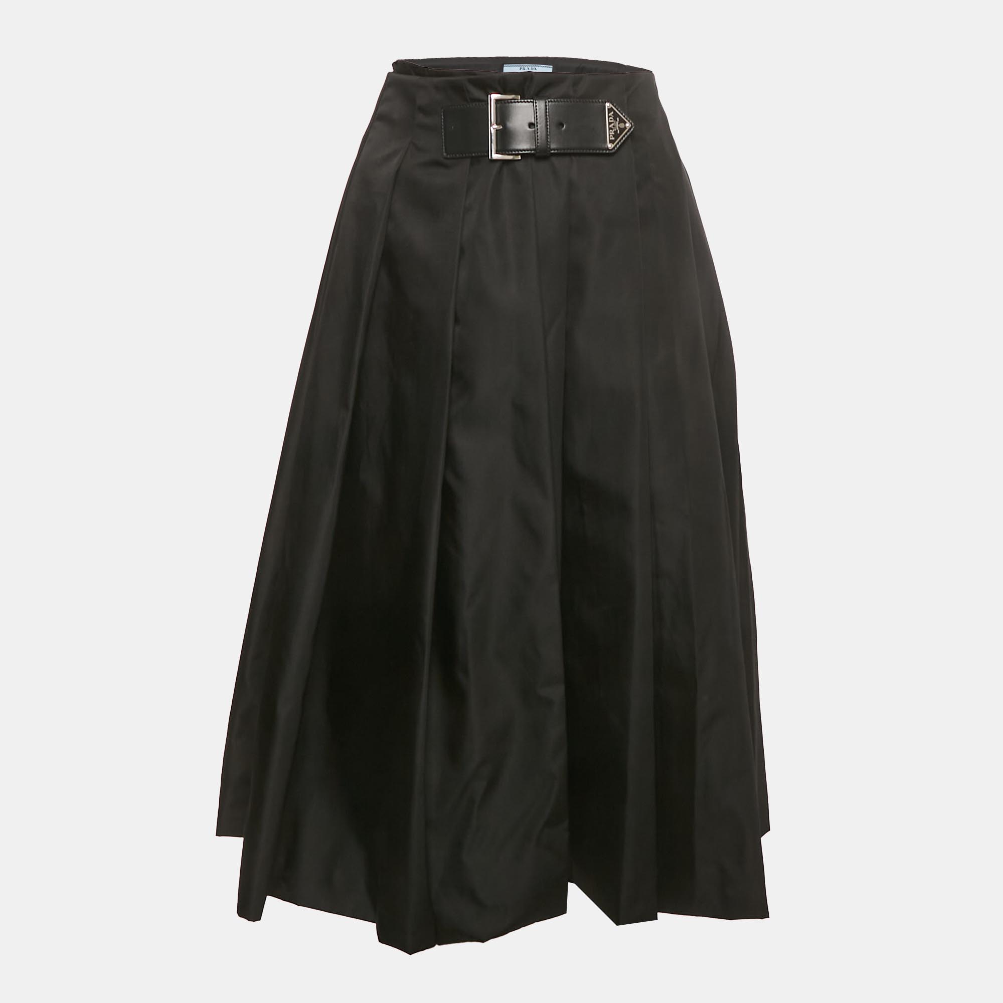 

Prada Re Nylon Black Nylon Pleated Midi Skirt M