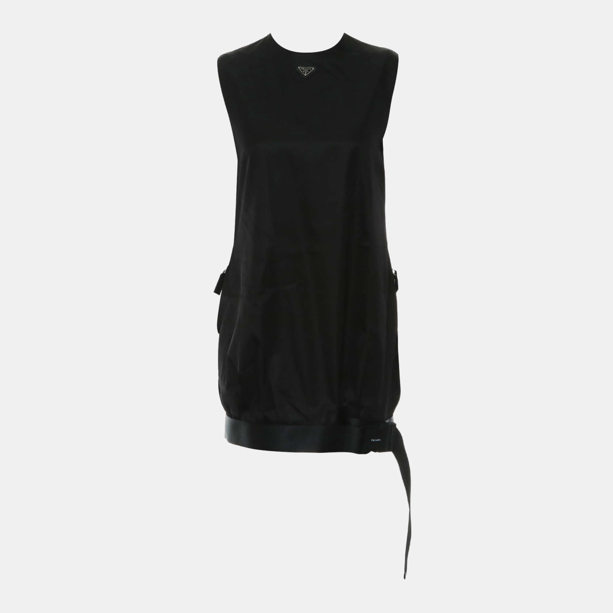 

Prada Re-Nylon Logo Gabardine Sleeveless Dress With Buckle Belt, Black