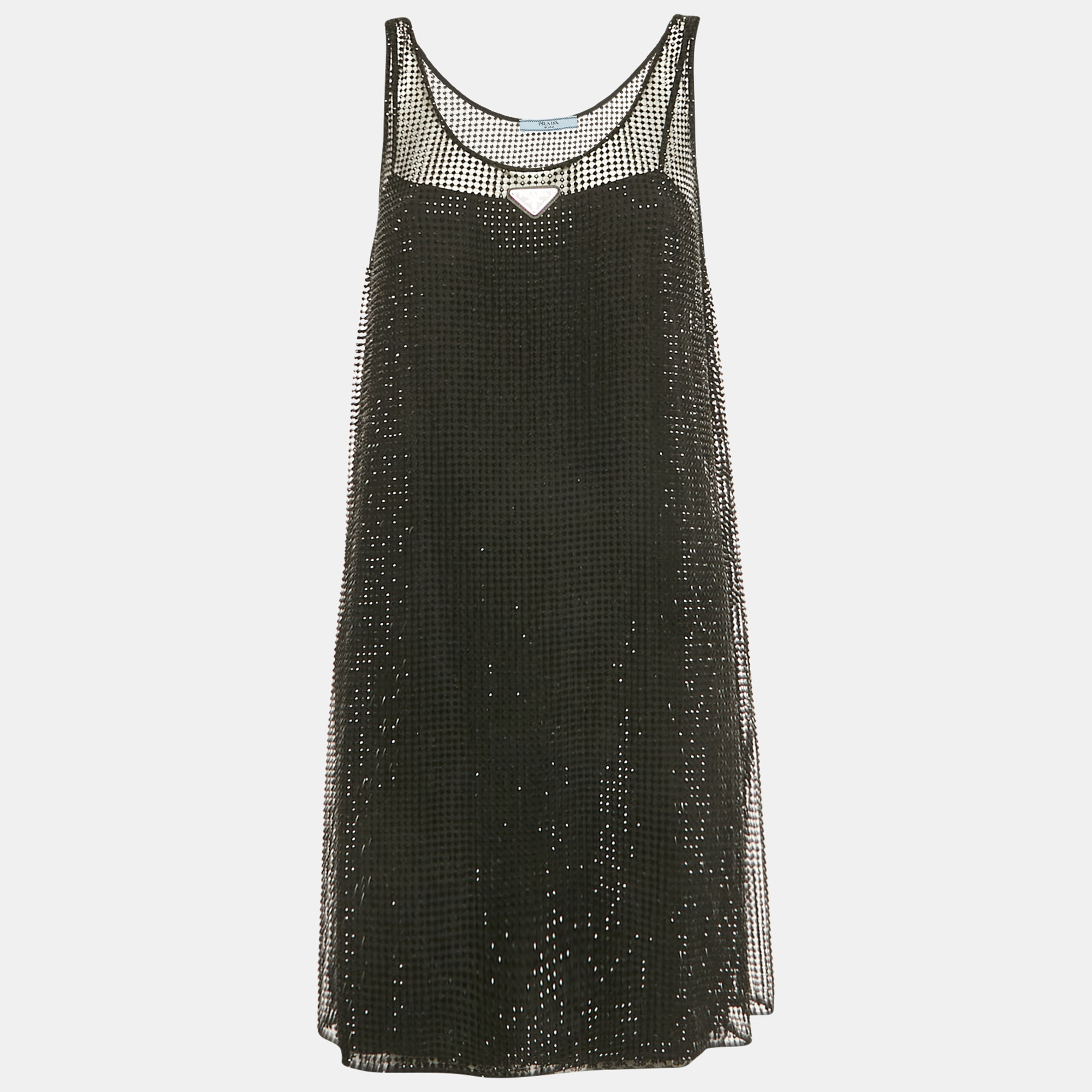 

Prada Black Rhinestone Embellished Mesh Shift Dress S
