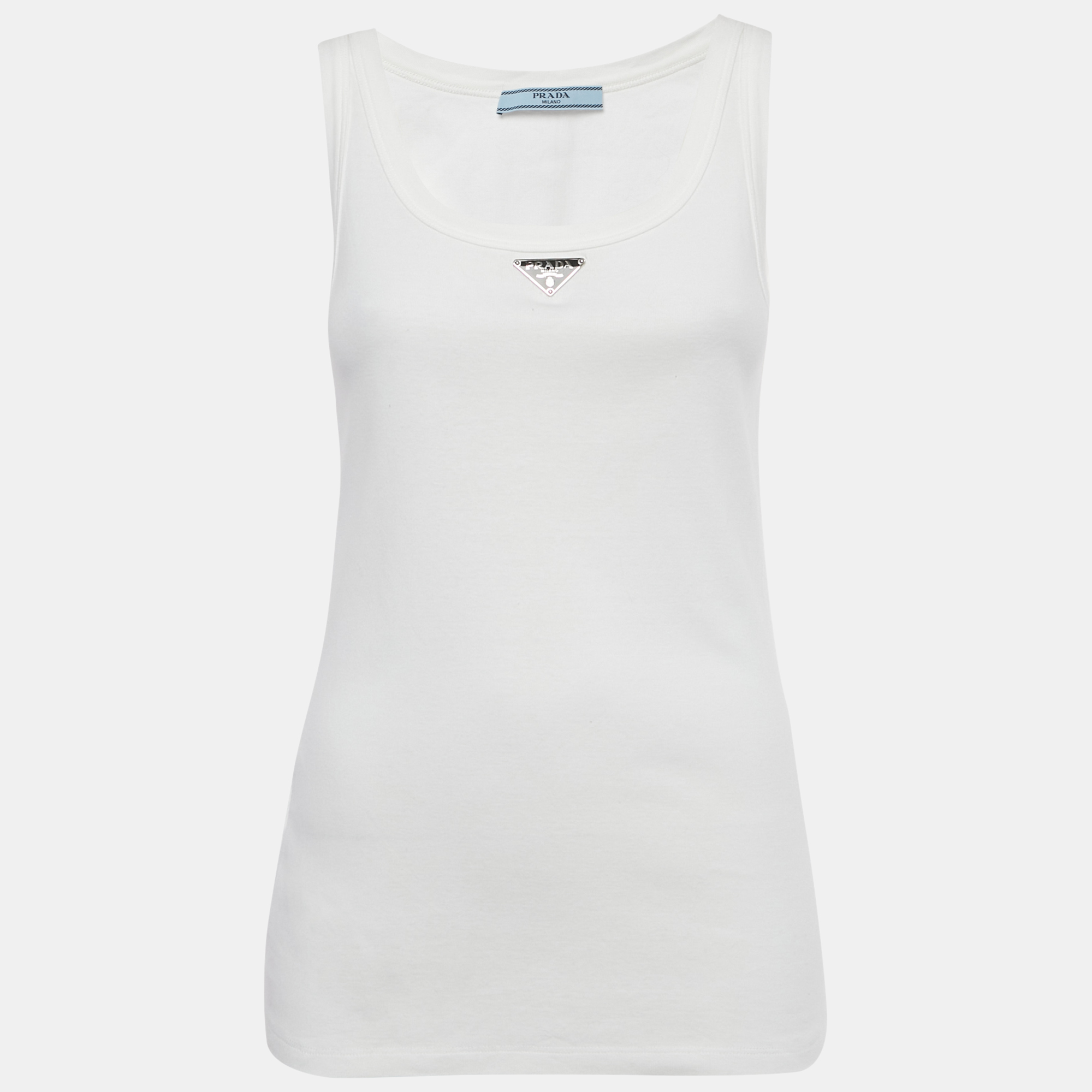 

Prada White Triangle Logo Jersey Tank Top S