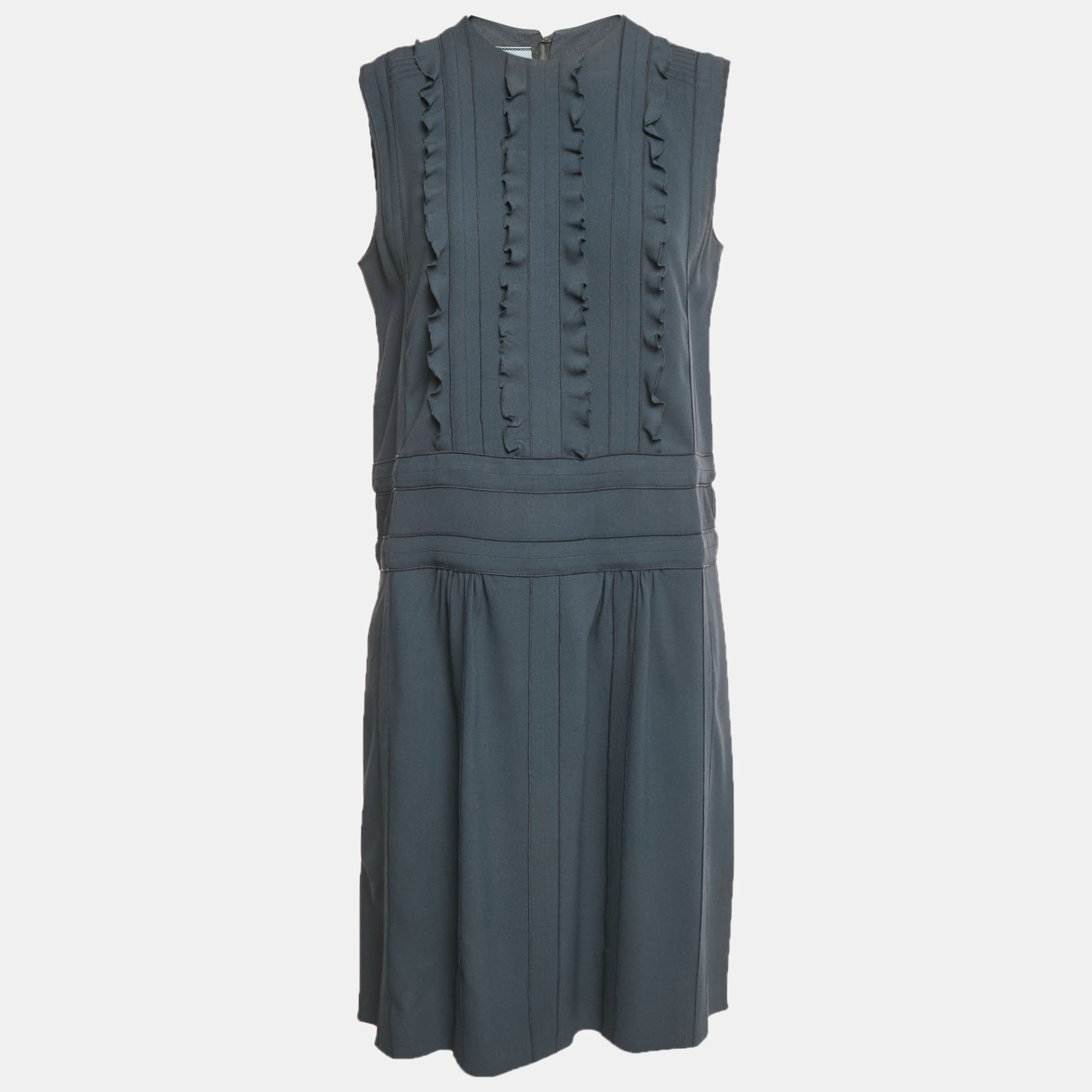 

Prada Grey Crepe Ruffle Detail Short Dress M