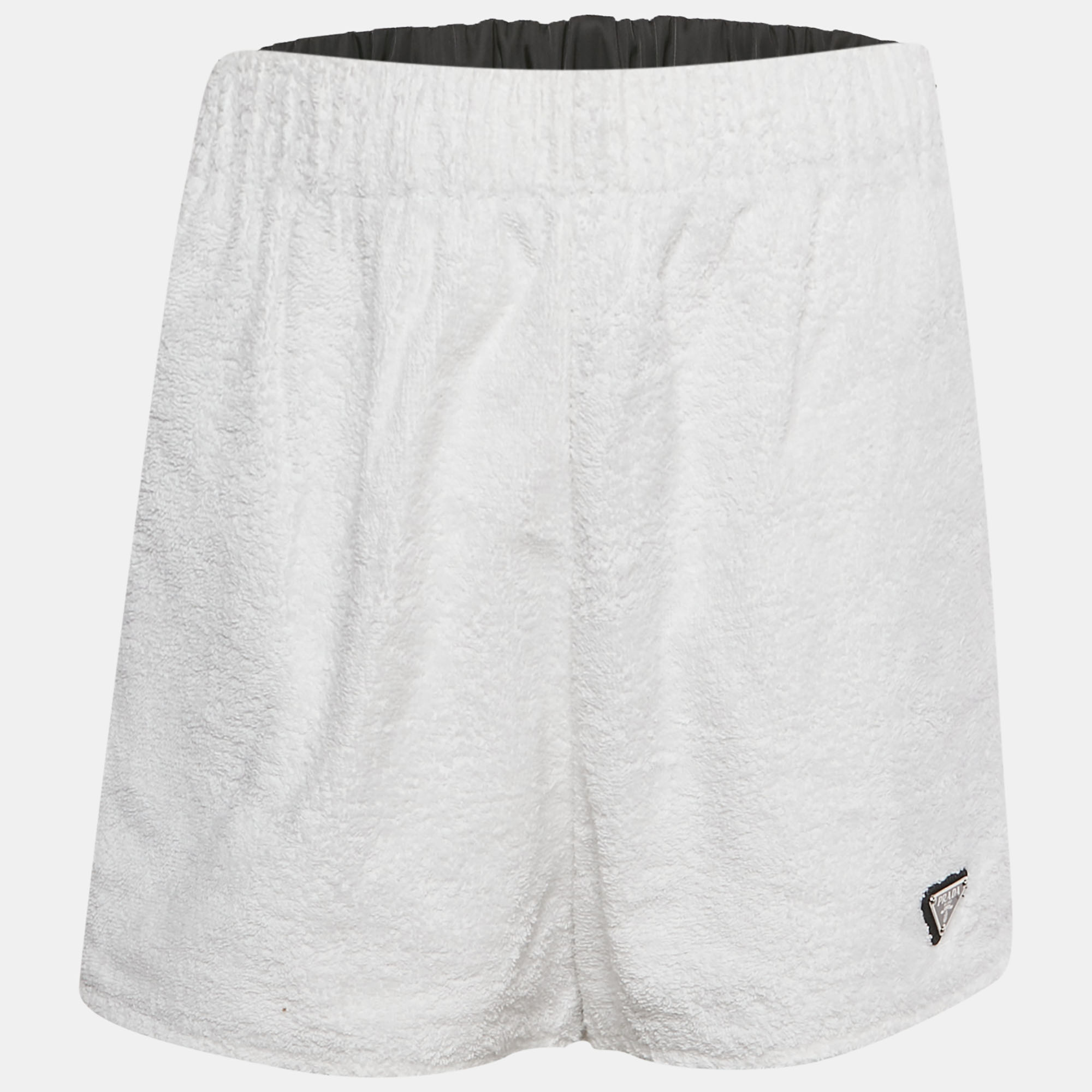 

Prada White Terry Triangle Logo Applique Shorts M