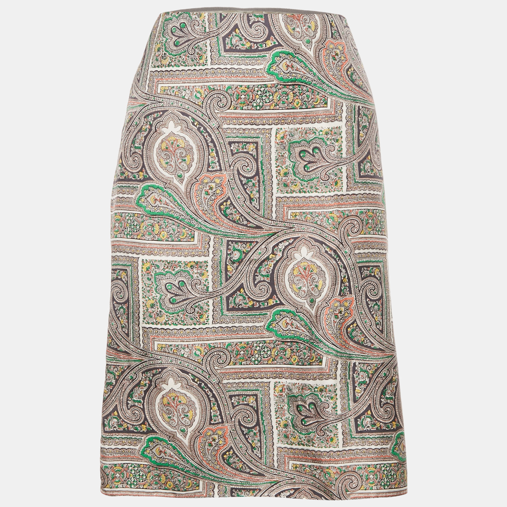 

Prada Grey Paisley Print Silk Knee Length Skirt M