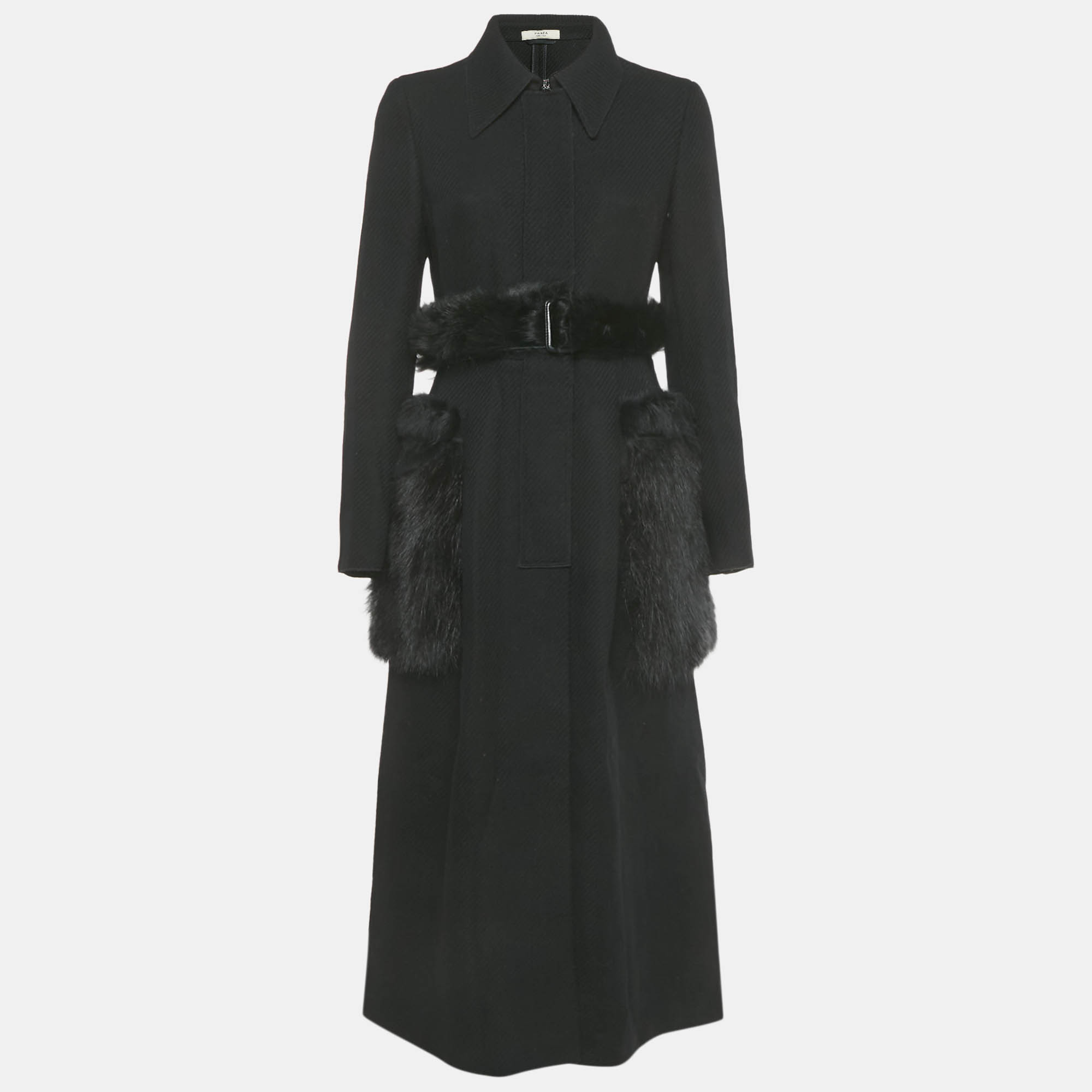 

Prada Black Wool Raccoon Fur Coat M