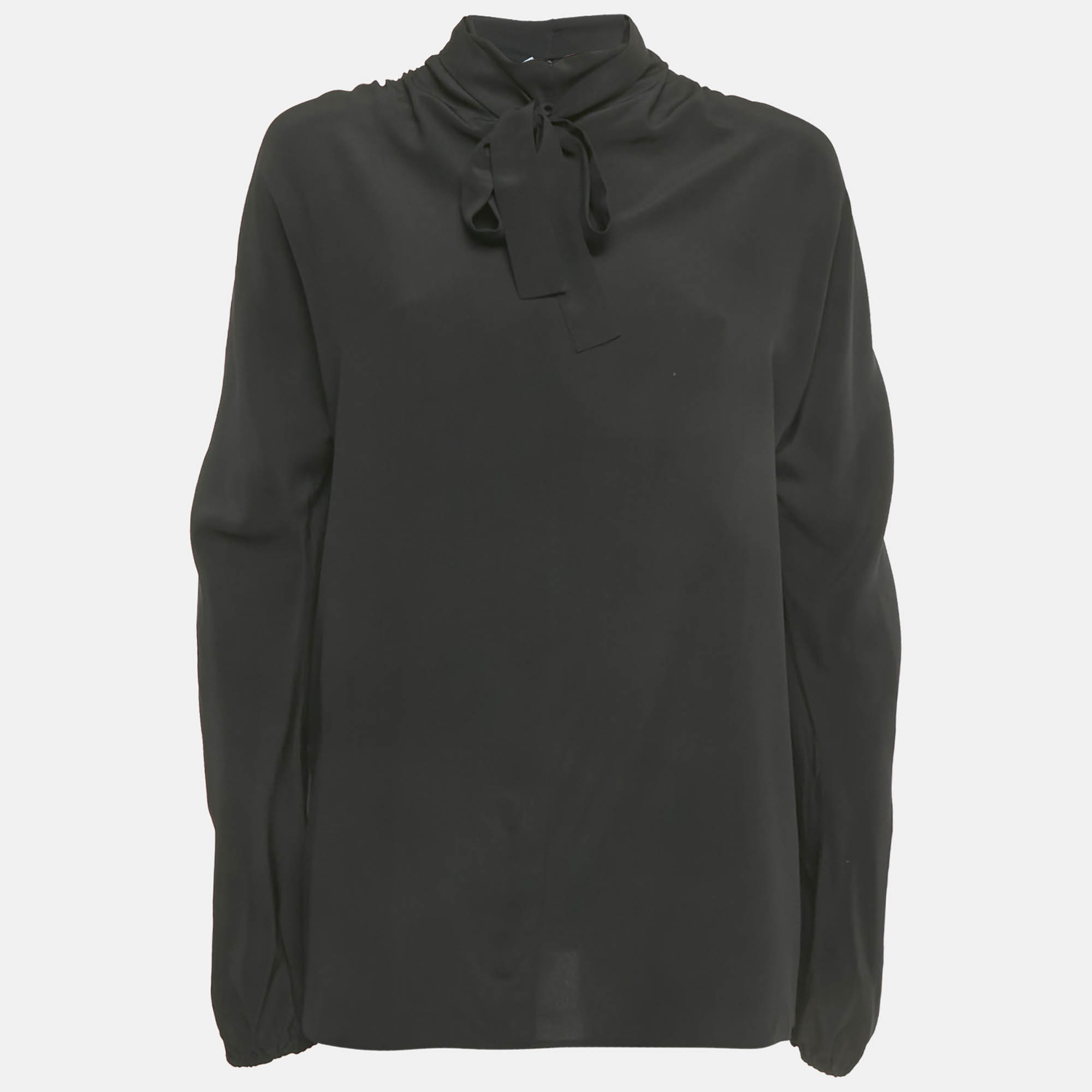 

Prada Black Silk Neck Tie Detail Blouse M