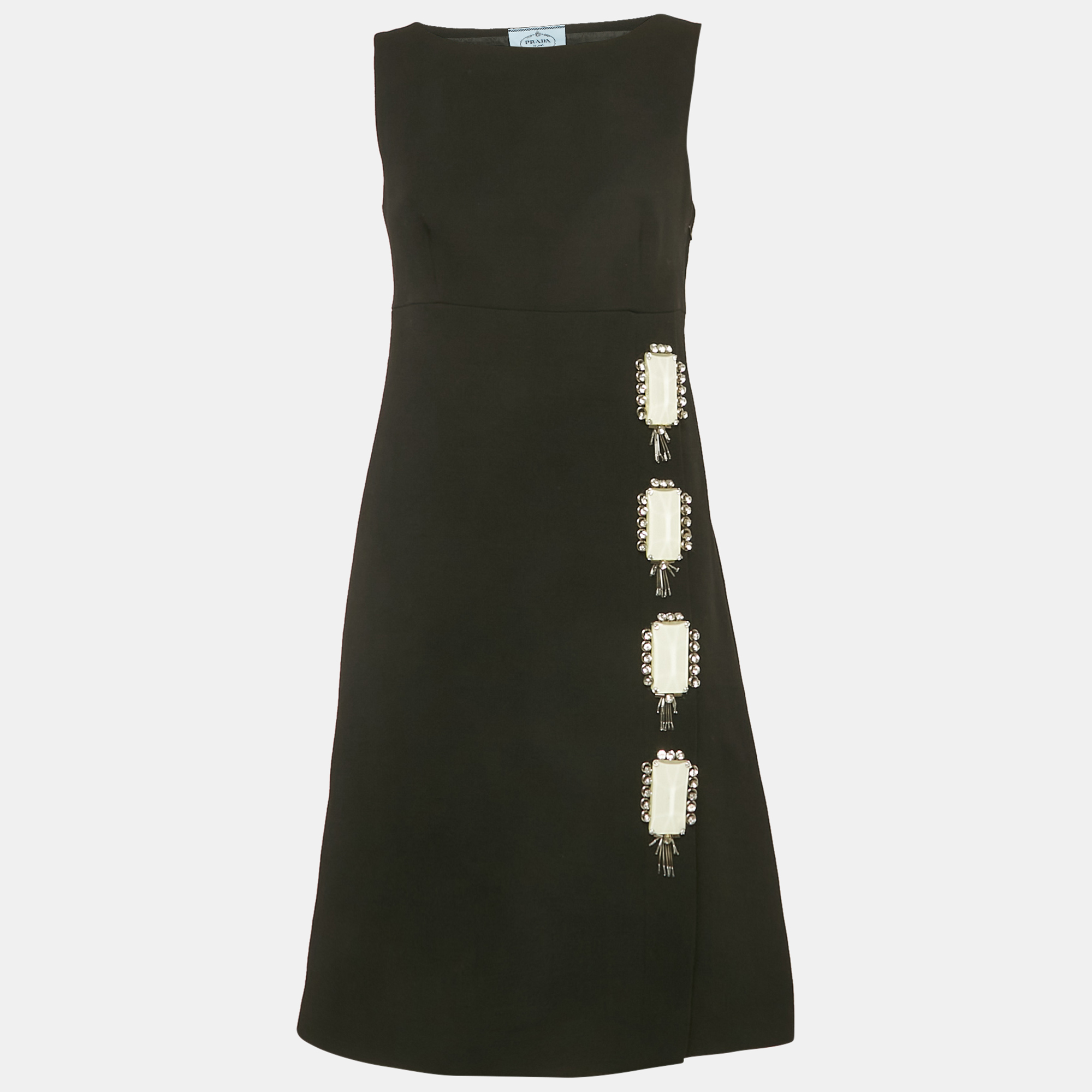 

Prada Black Wool Embellished Mini Dress M