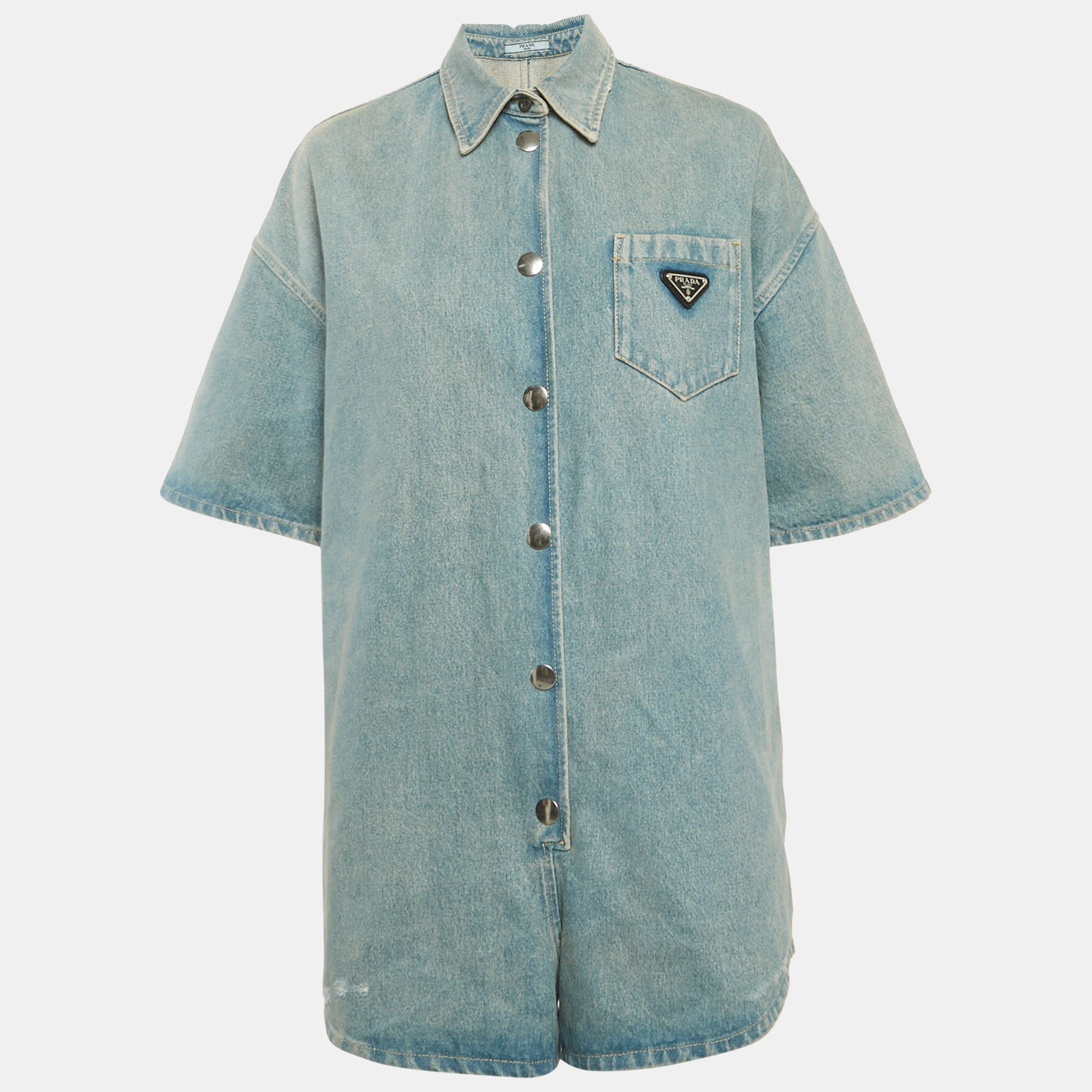 Pre-owned Prada Blue Washed Denim Playsuit M