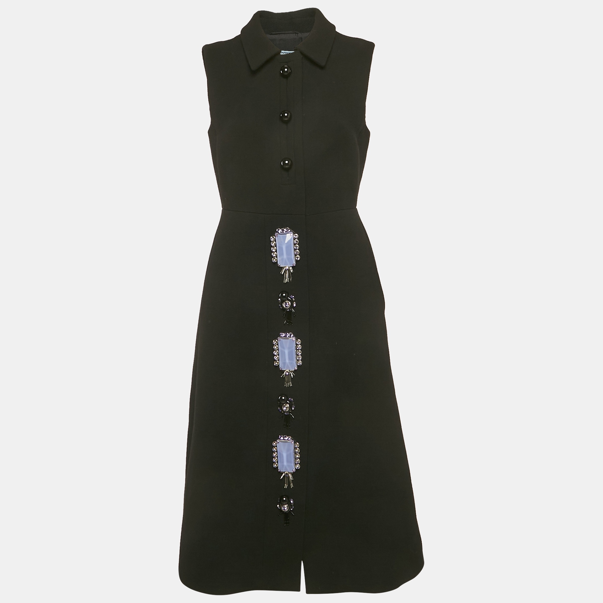 

Prada Black Wool Embellished Midi Dress M
