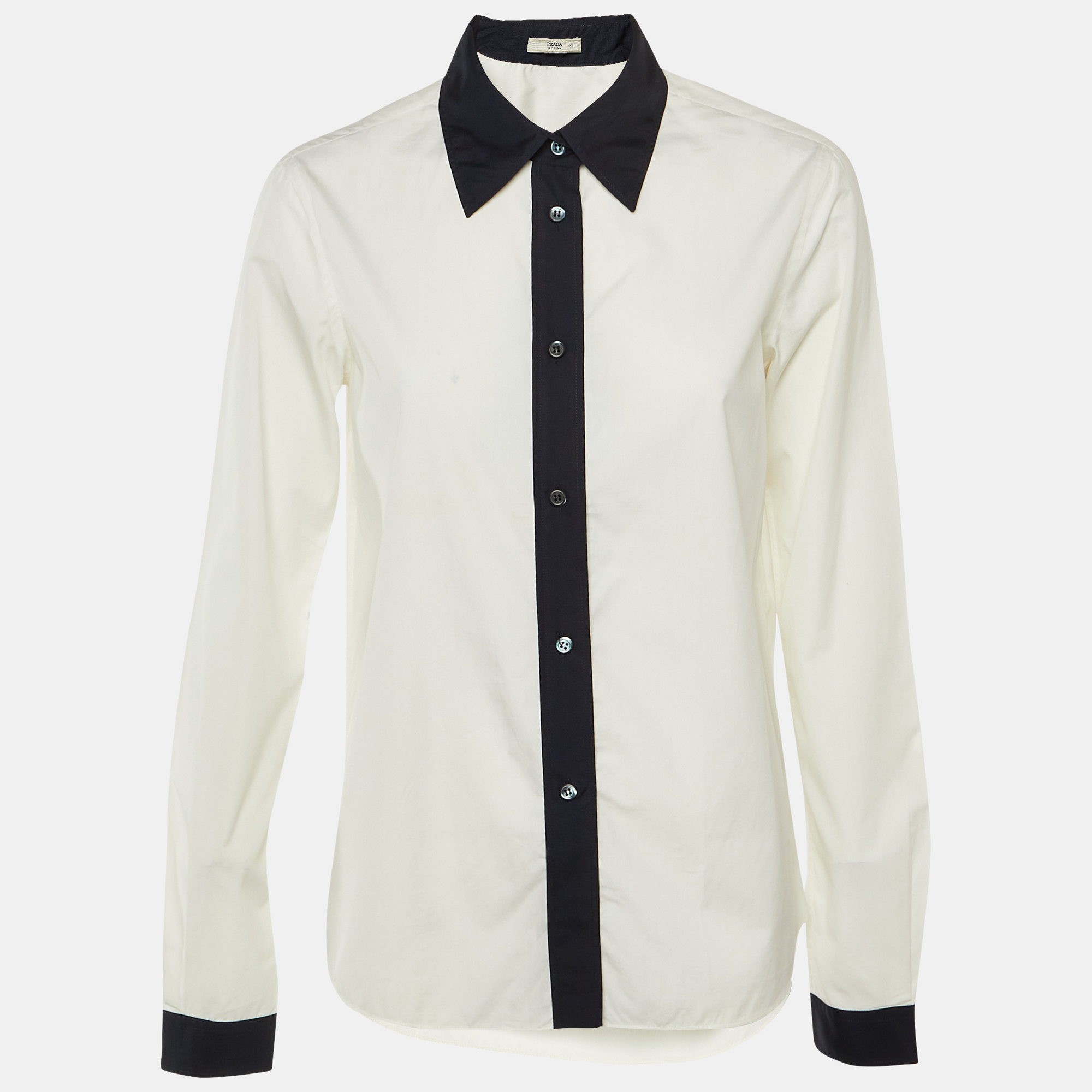 

Prada White/Navy Cotton Long Sleeve Shirt M