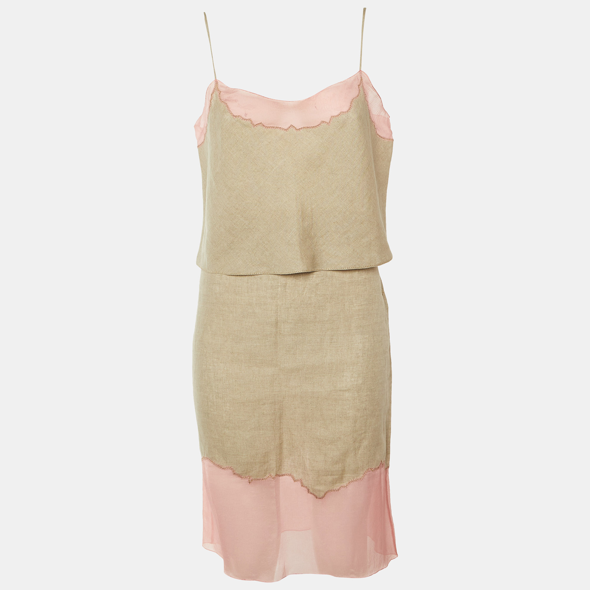 

Prada Vintage Beige/Pink Linen & Silk Skirt Set L