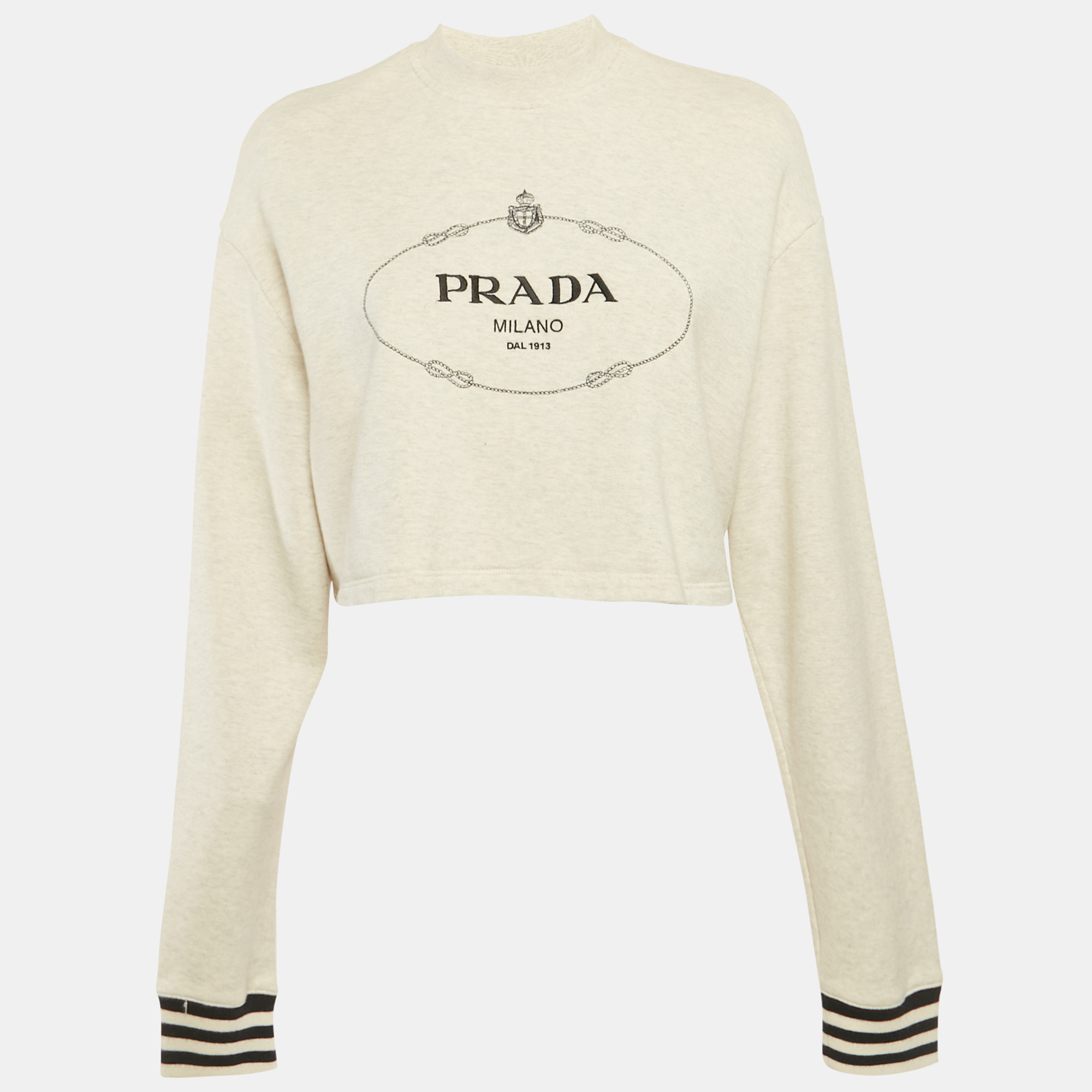 

Prada Grey Logo Embroidered Cotton Crop Sweatshirt XS