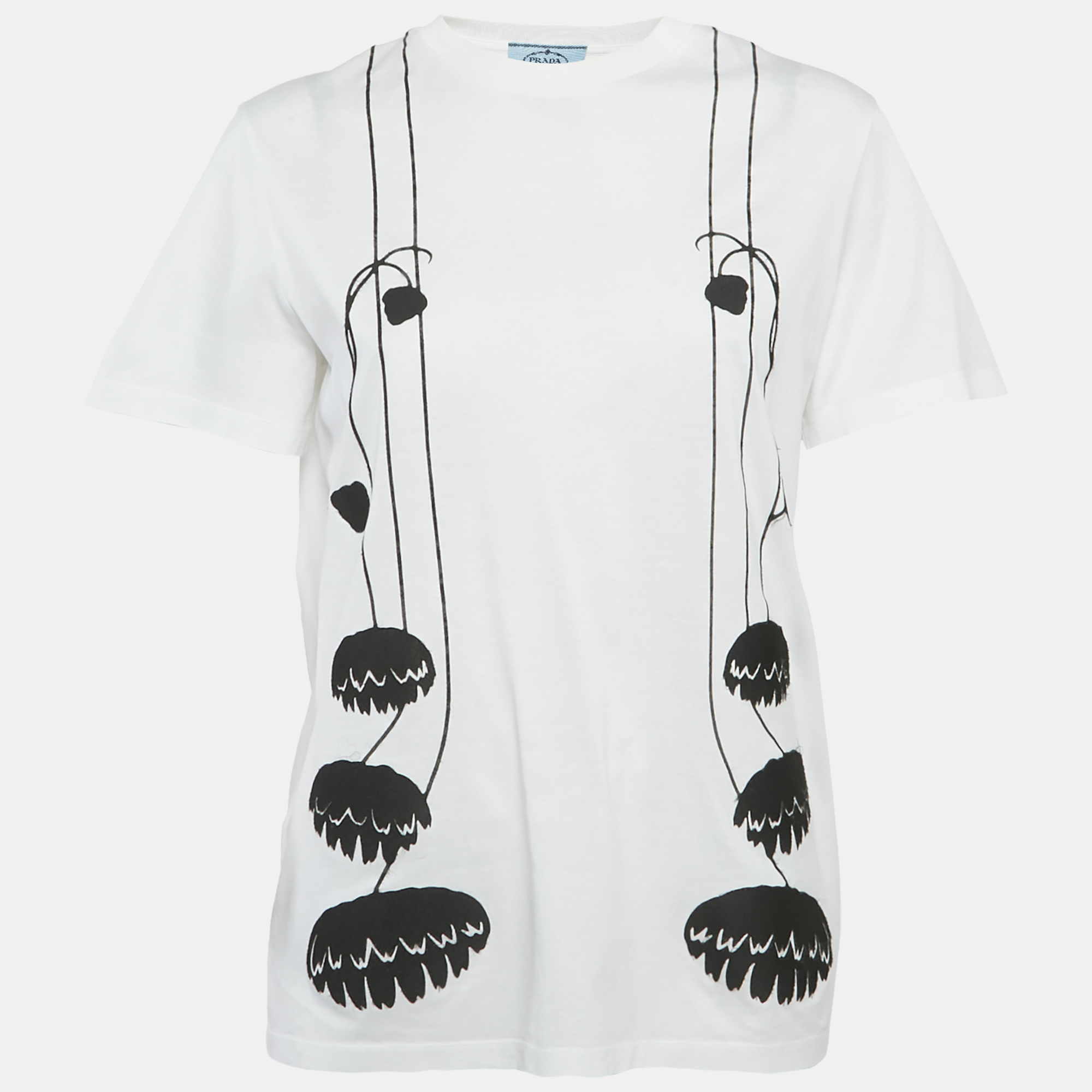 

Prada White Floral Detail Crew Neck T-Shirt M