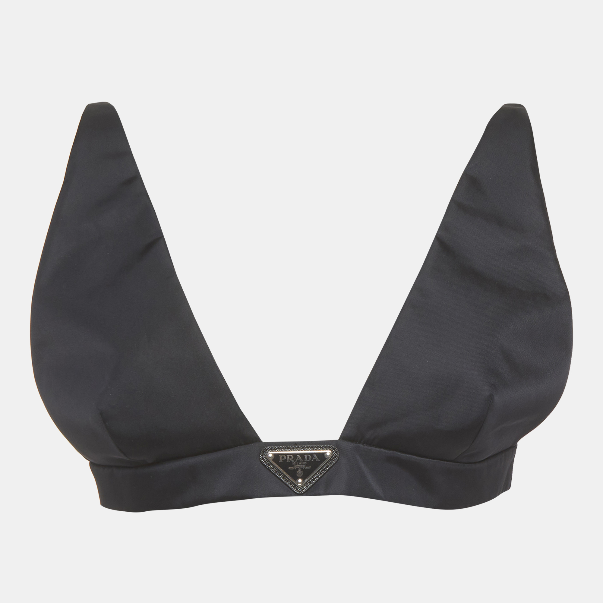 

Prada Black Re-Nylon Enamel Triangle Logo Detail Bralette M