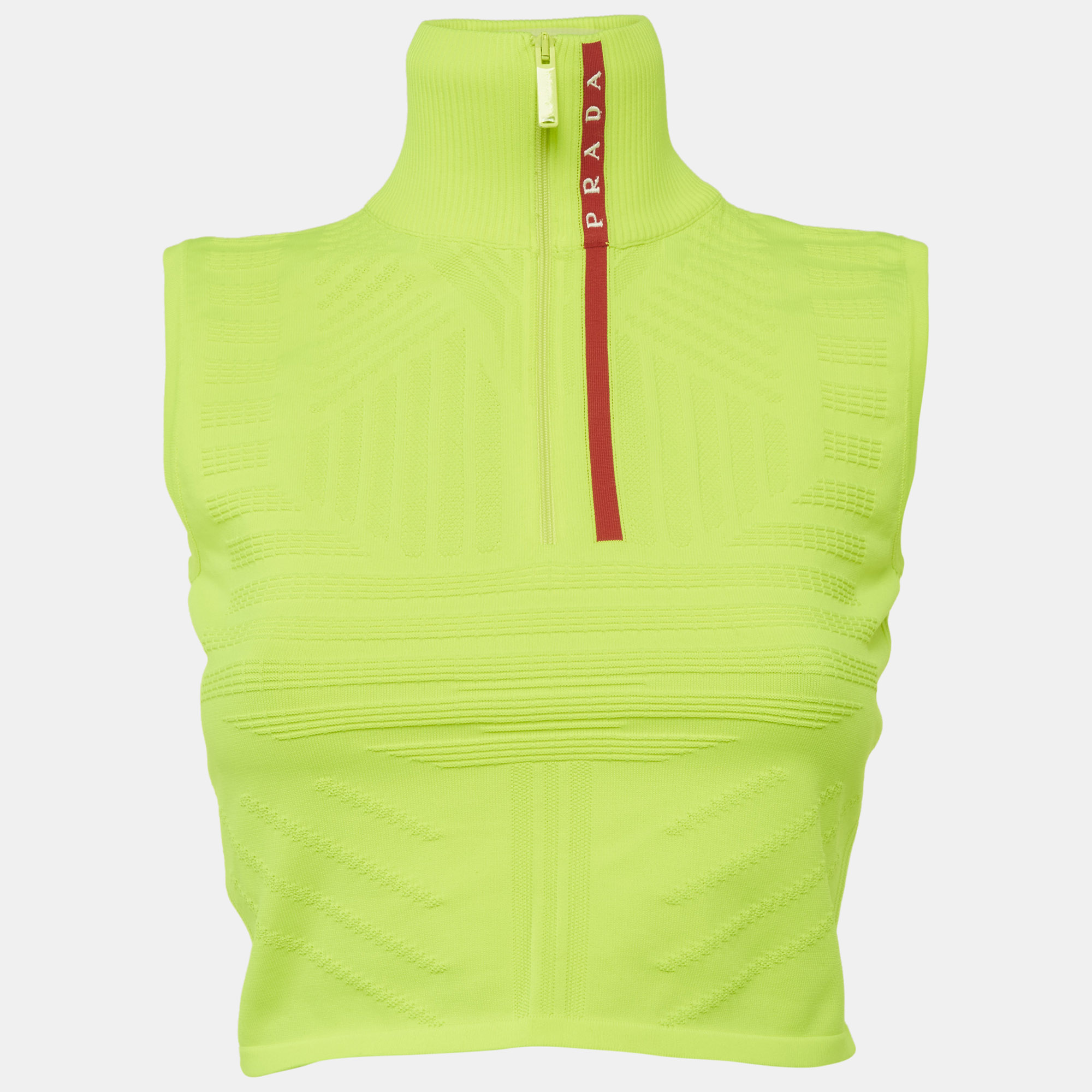 

Prada Neon Green Textured Technical Jersey Crop S