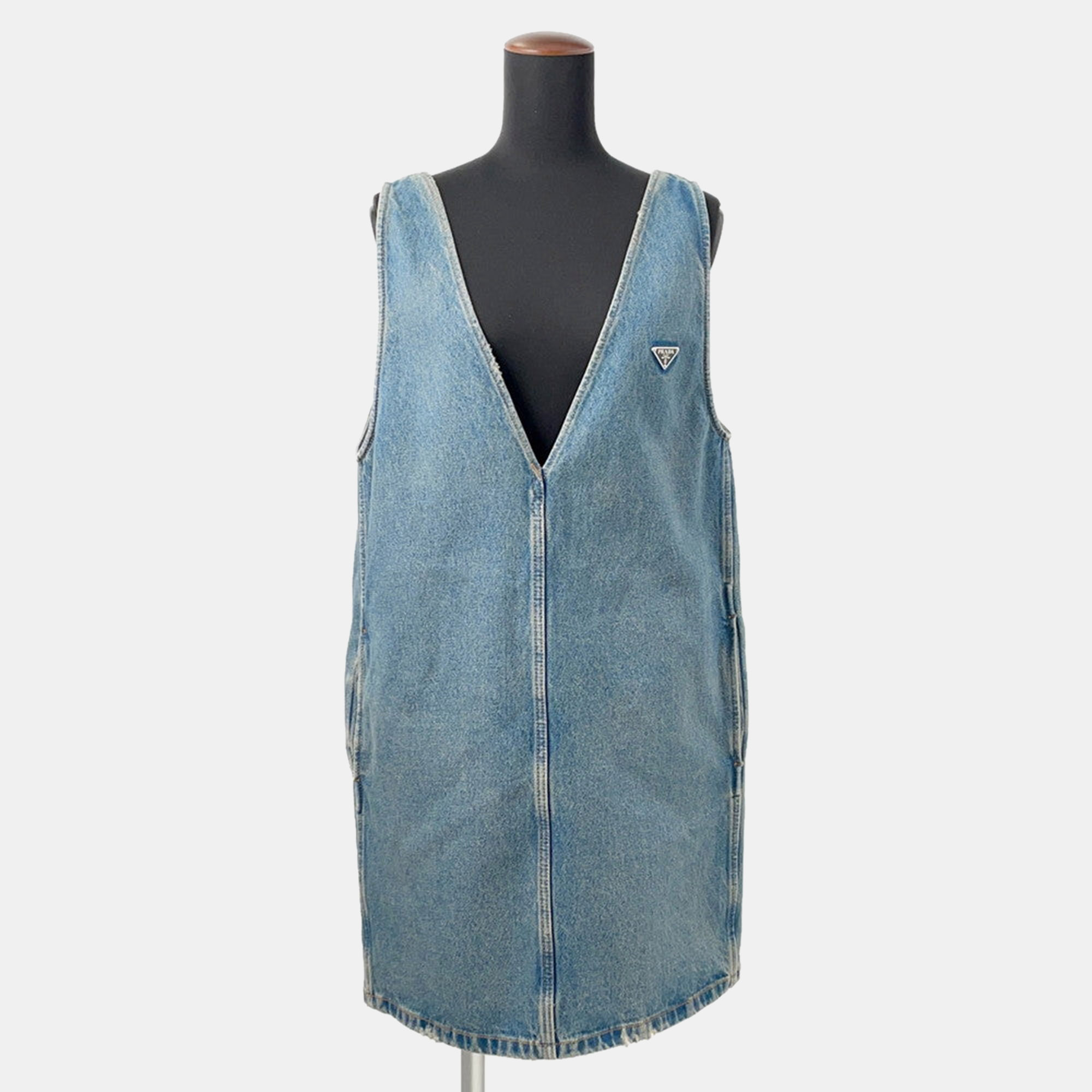 

Prada Triangle Logo Denim Dress Size  Blue Cotton100%