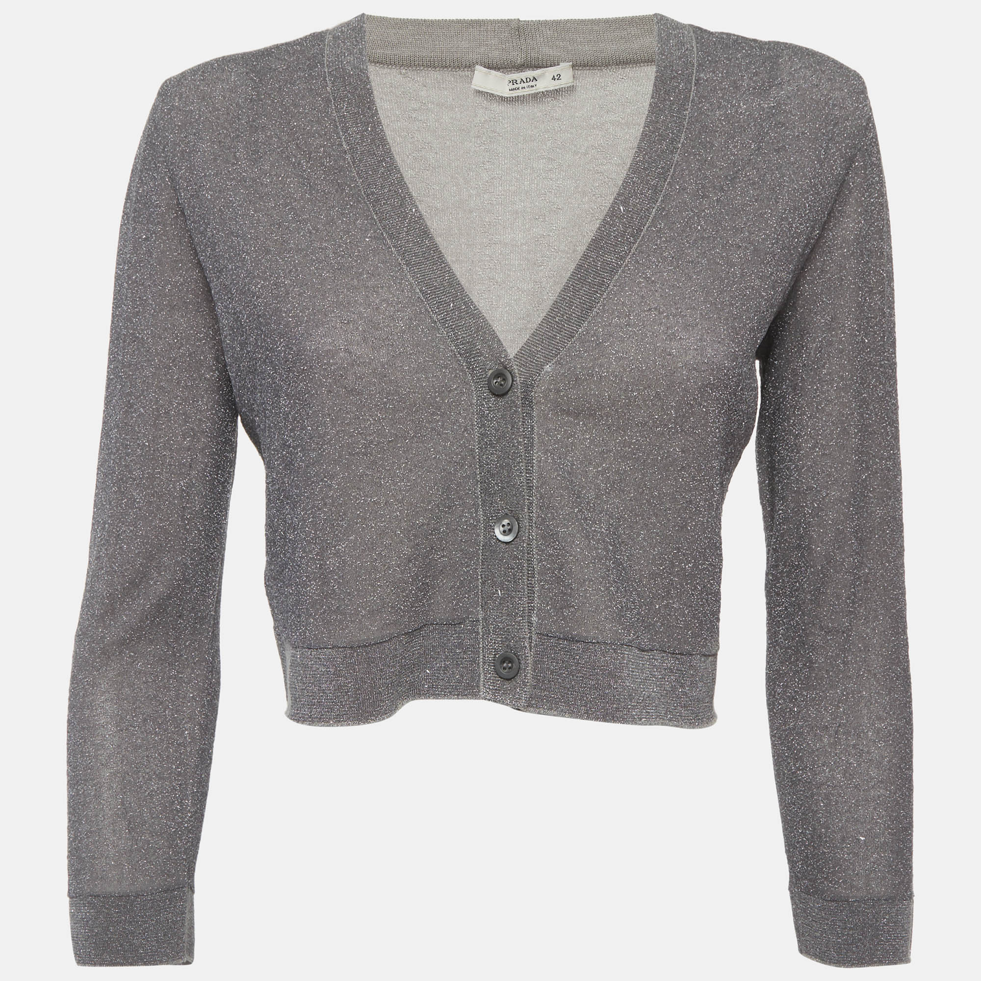 

Prada Grey Lurex Knit Crop Cardigan M