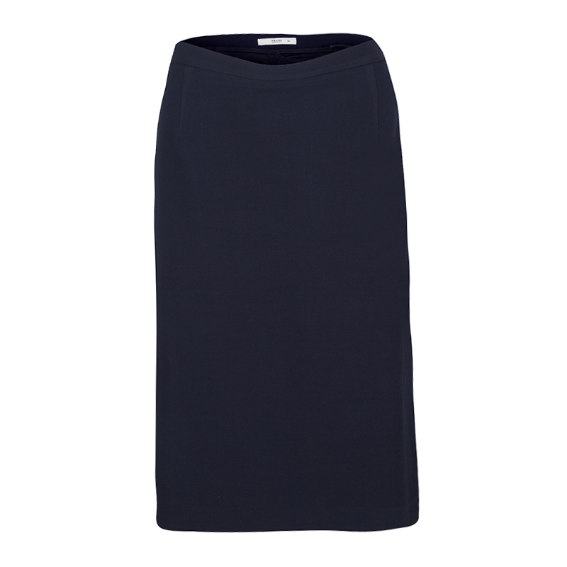Pre Owned Prada Navy Blue Textured Wool Skirt L