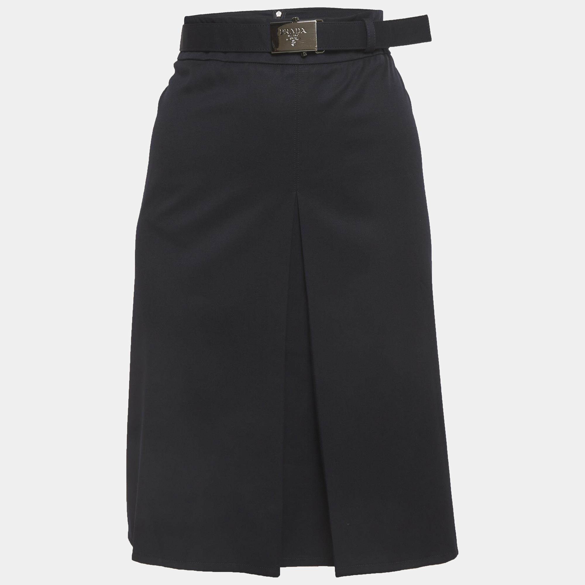 

Prada Navy Blue Twill Belted Mini Skirt L
