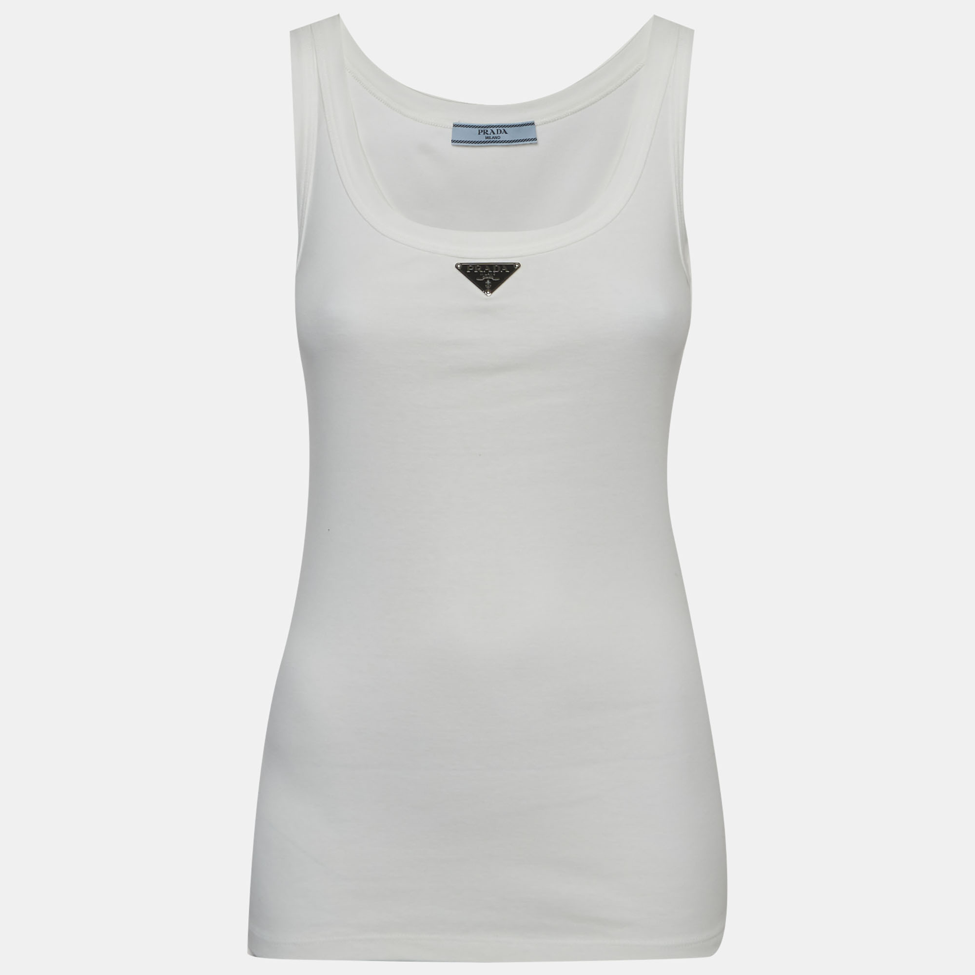 

Prada White Cotton Jersey Triangle Logo Tank Top XS
