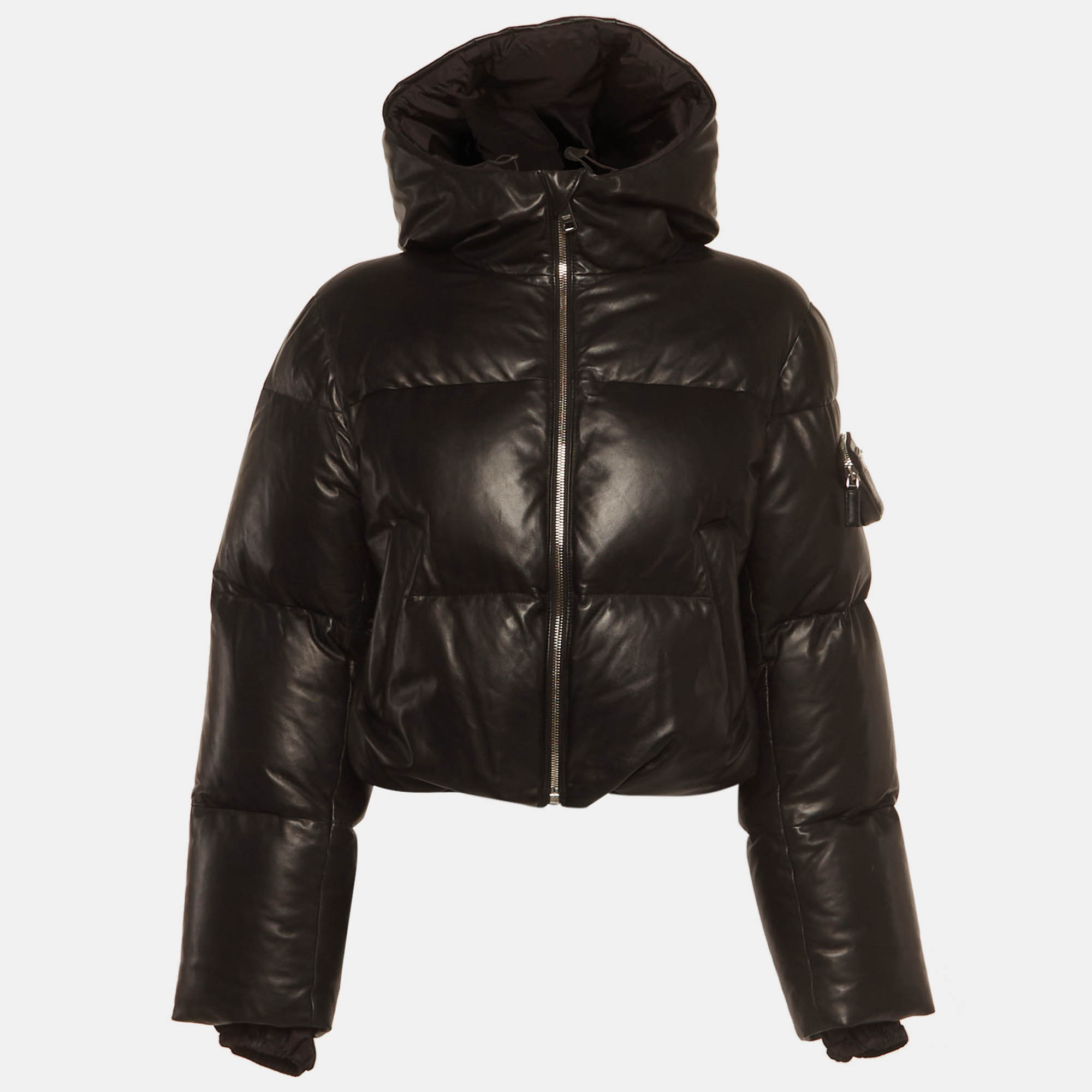 

Prada Black Leather Puffer Down Jacket S