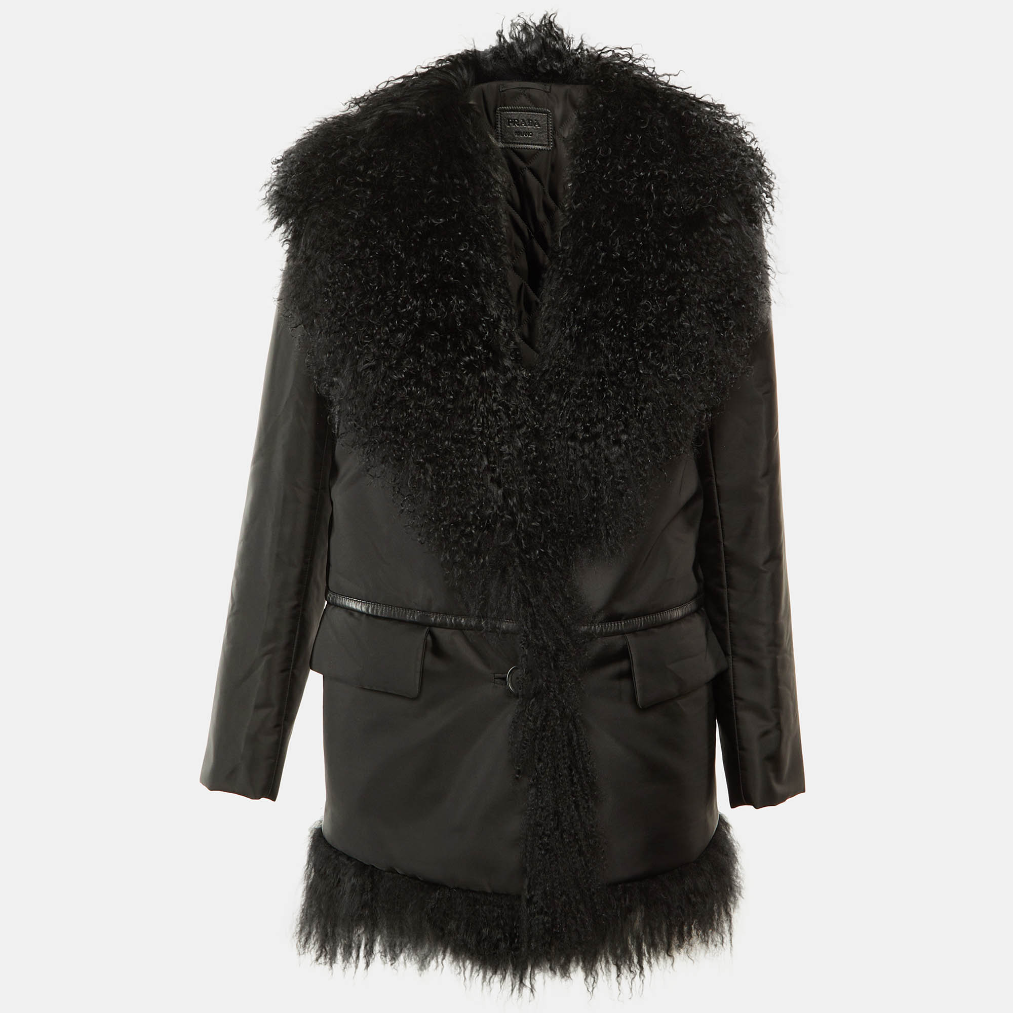 

Prada Black Synthetic Shearling Collar Afghan Coat S