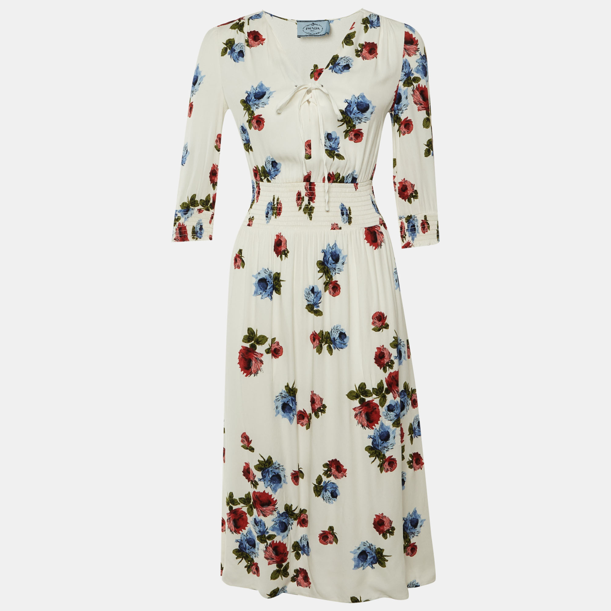 

Prada White Floral Printed Crepe Midi Dress S