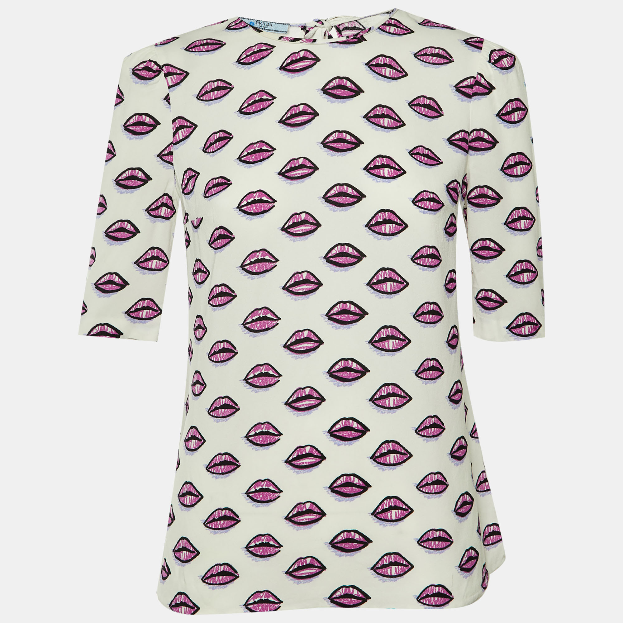

Prada White Lip Printed Crepe Top S