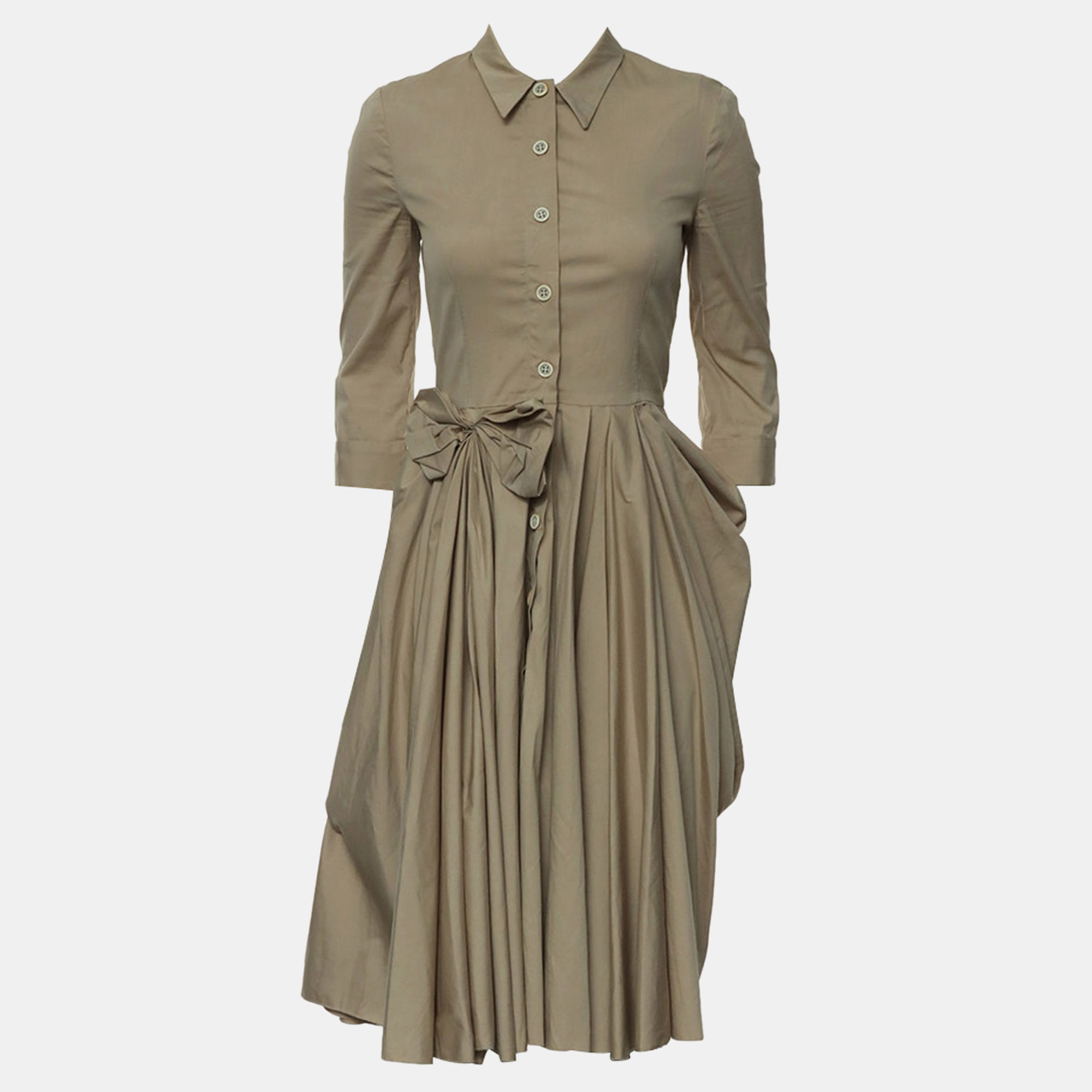 

Prada 2007 Button-Up Bow Khaki Dress XS, Green