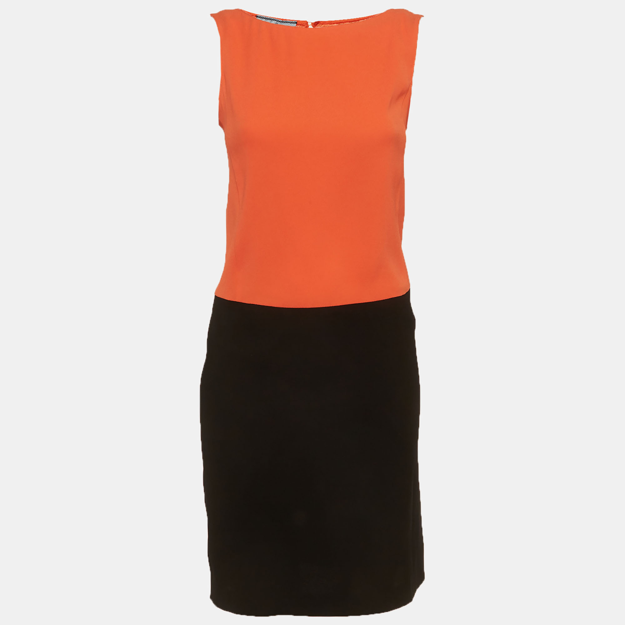 

Prada Orange/Black Colorblock Crepe Sleeveless Midi Dress S