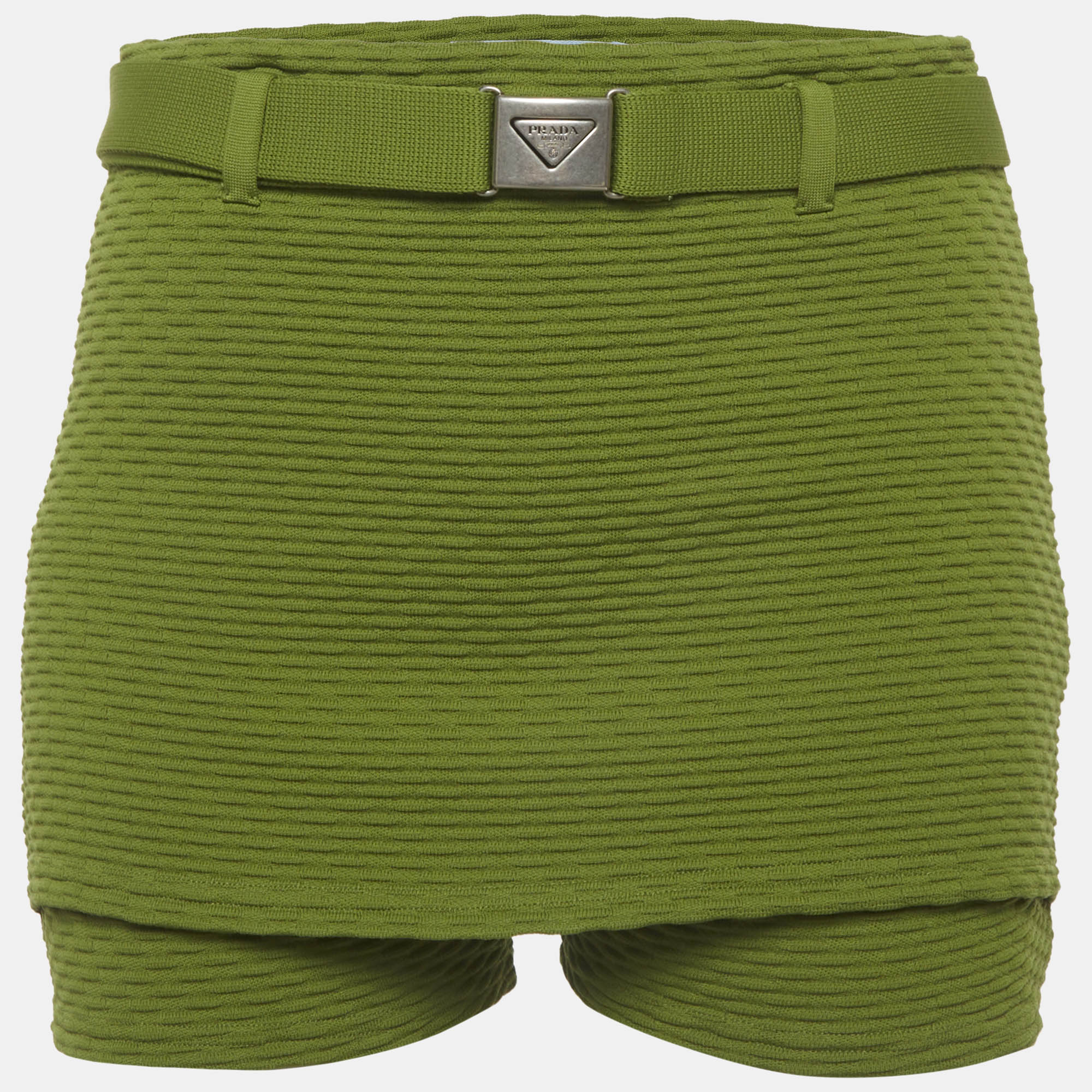

Prada Green Jacquard Knit Logo Buckle Skorts S