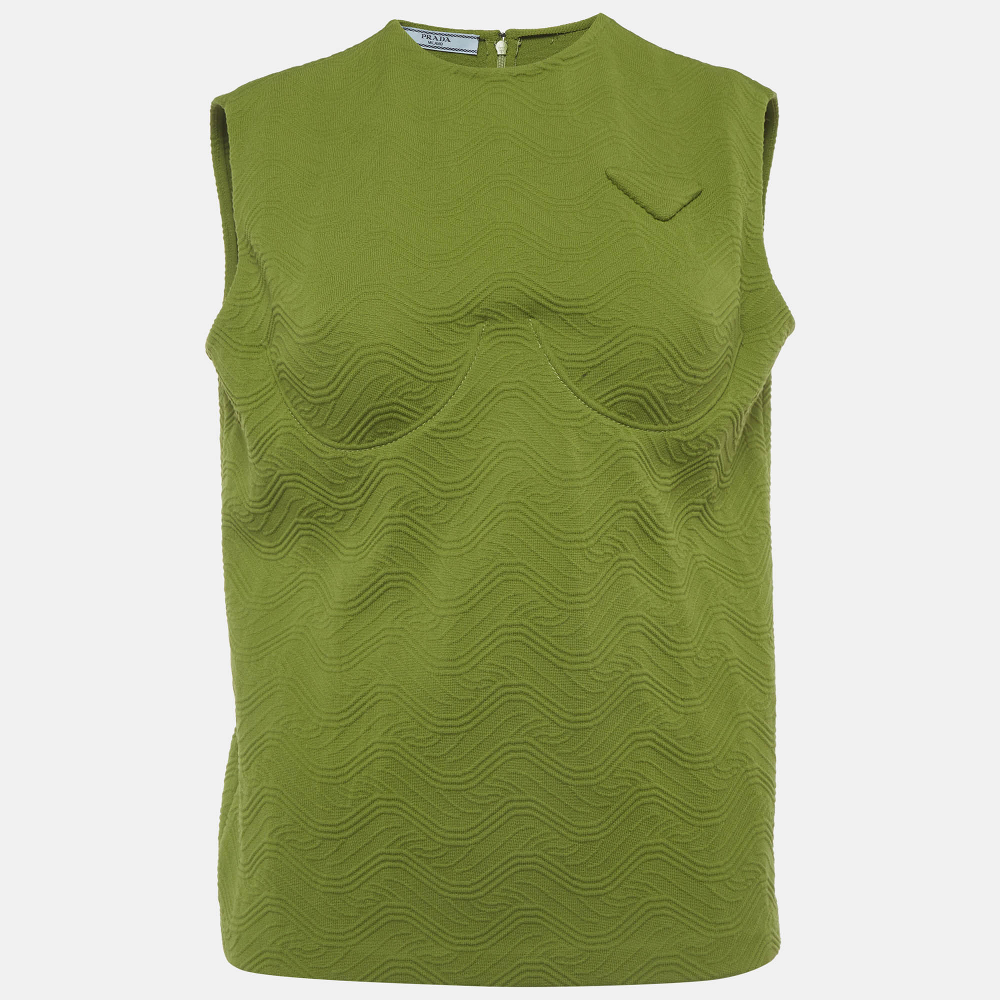 

Prada Green Jacquard Knit Triangle Logo Detail Sleeveless Top S