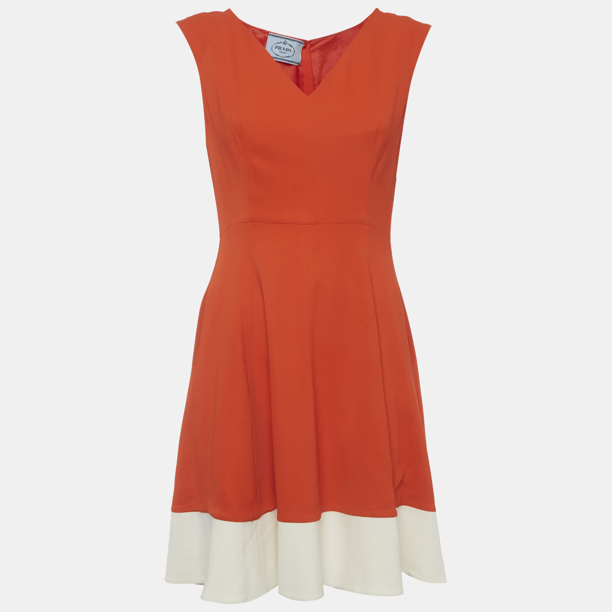 

Prada Orange And White Crepe Sleeveless Dress M