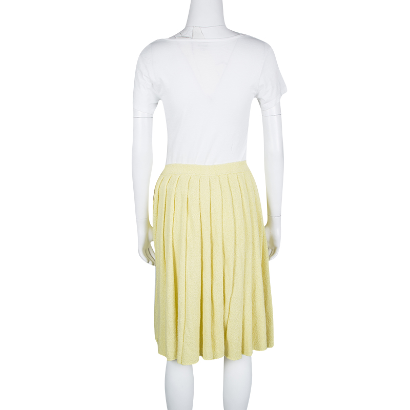 Pre-owned Prada Yellow Pleated Terry Cloth Skirt M