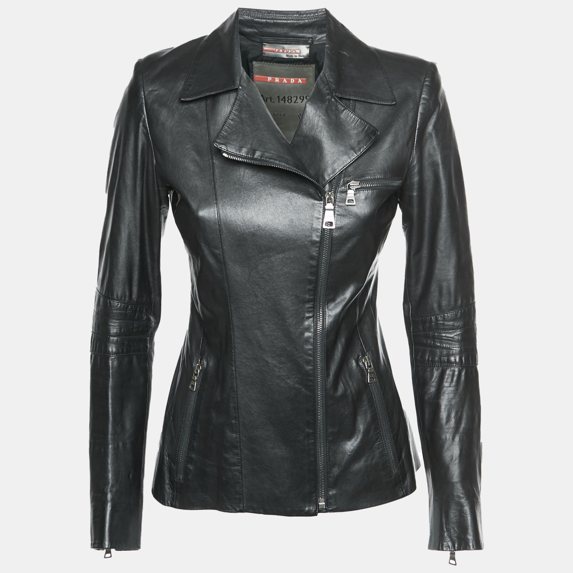 

Prada Sport Black Leather Zip-Up Jacket S